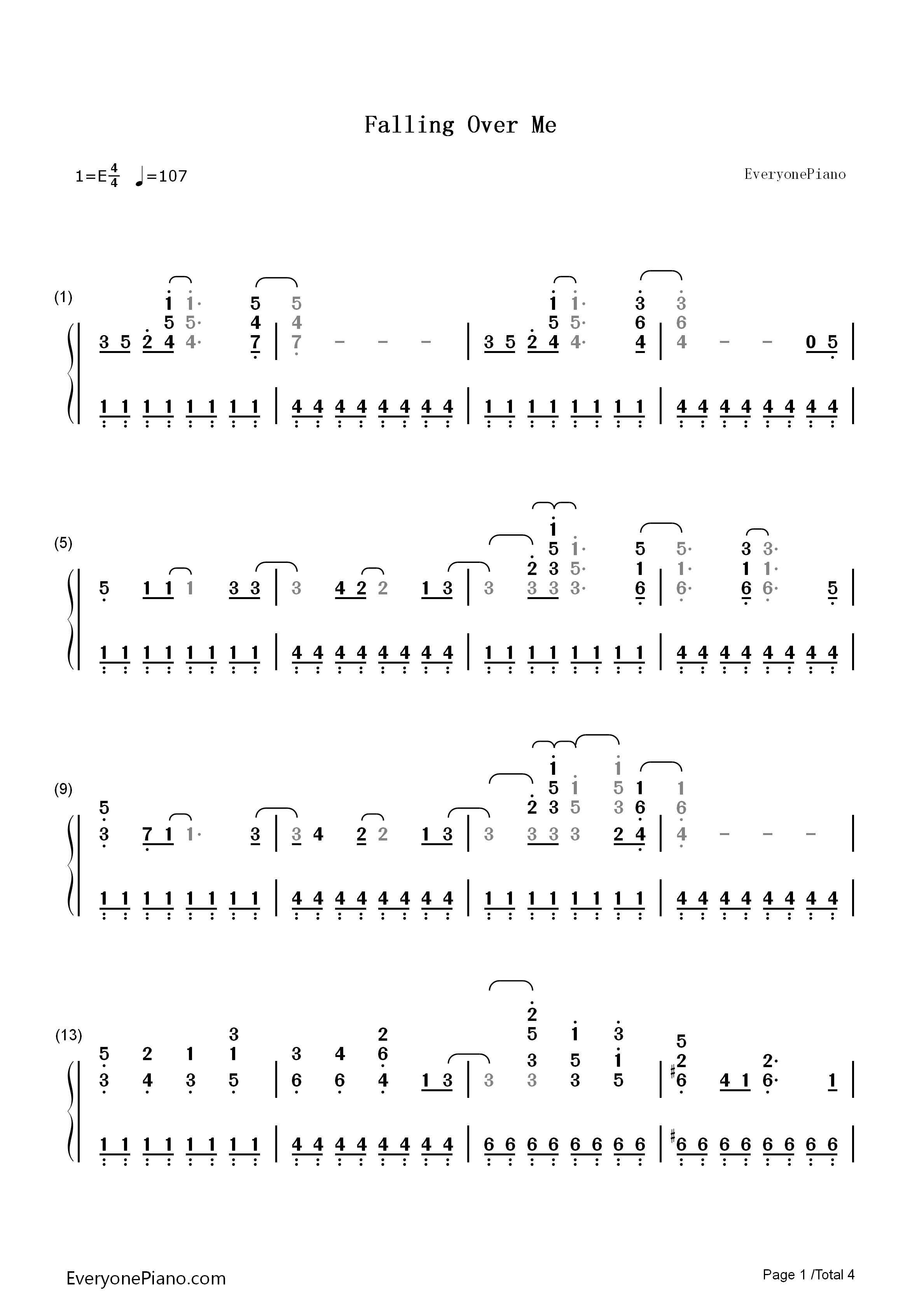 Falling_Over_Me钢琴简谱_Demi_Lovato演唱