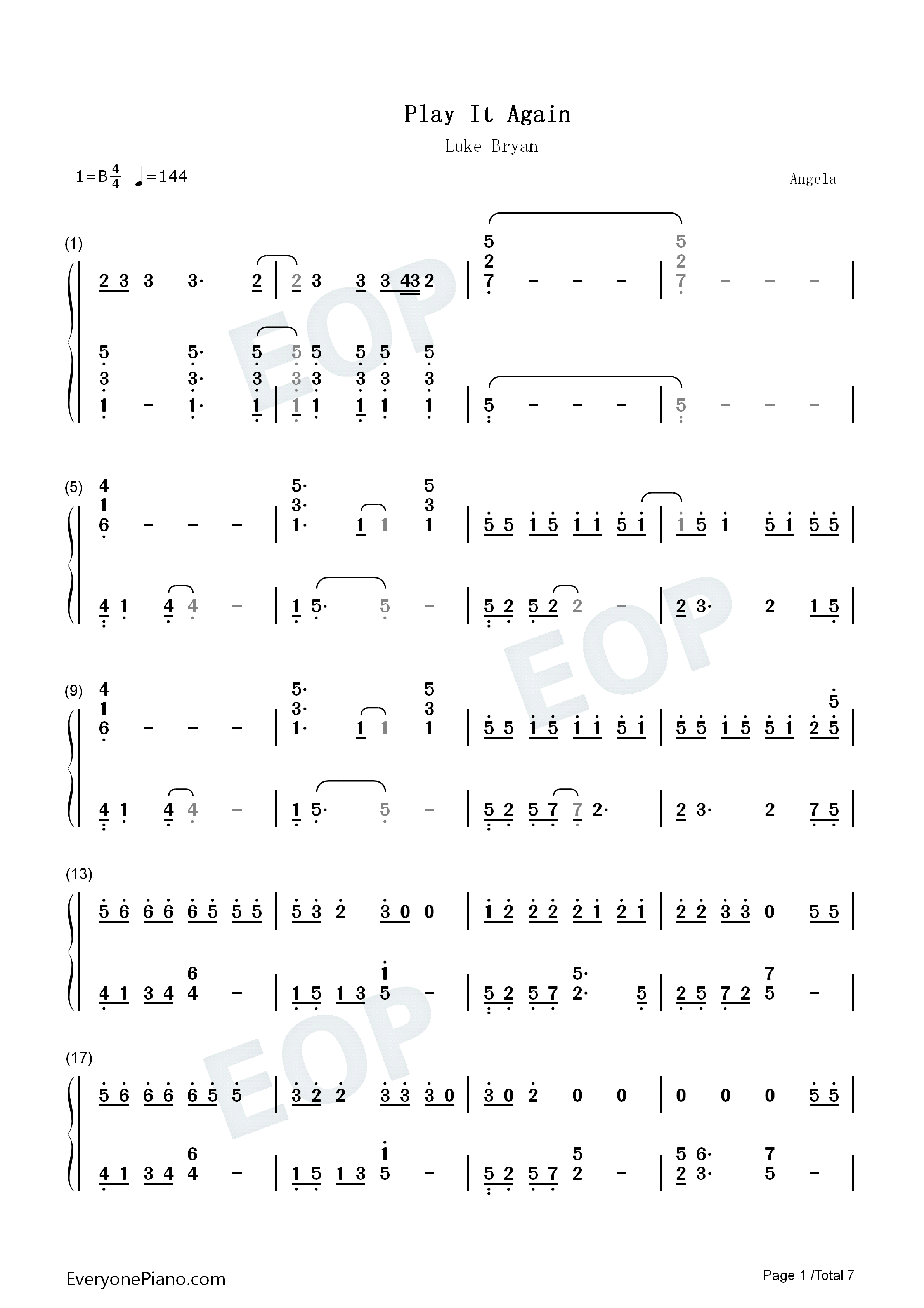 Play_It_Again钢琴简谱_Luke_Bryan演唱