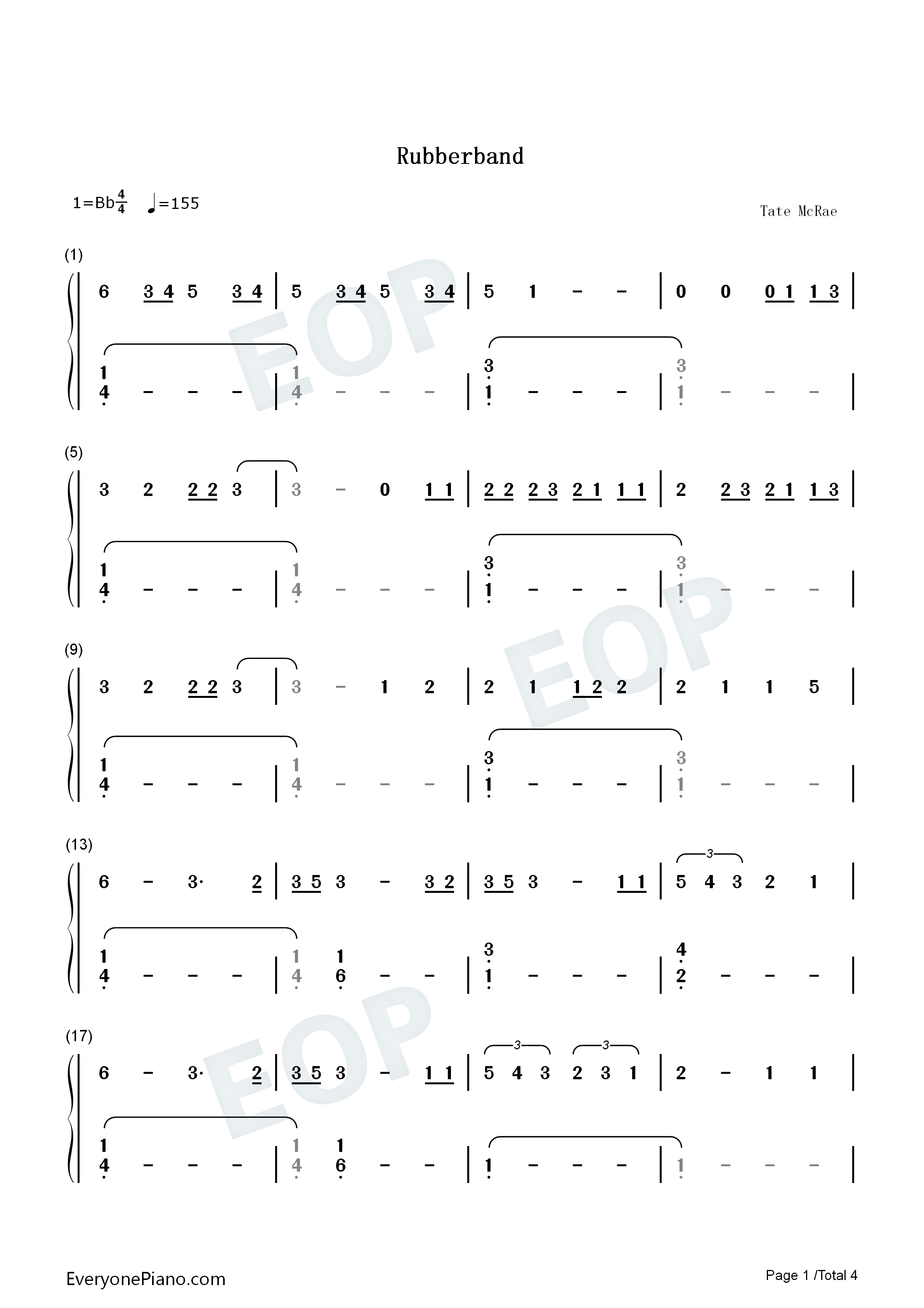 Rubberband钢琴简谱_Tate_McRae演唱