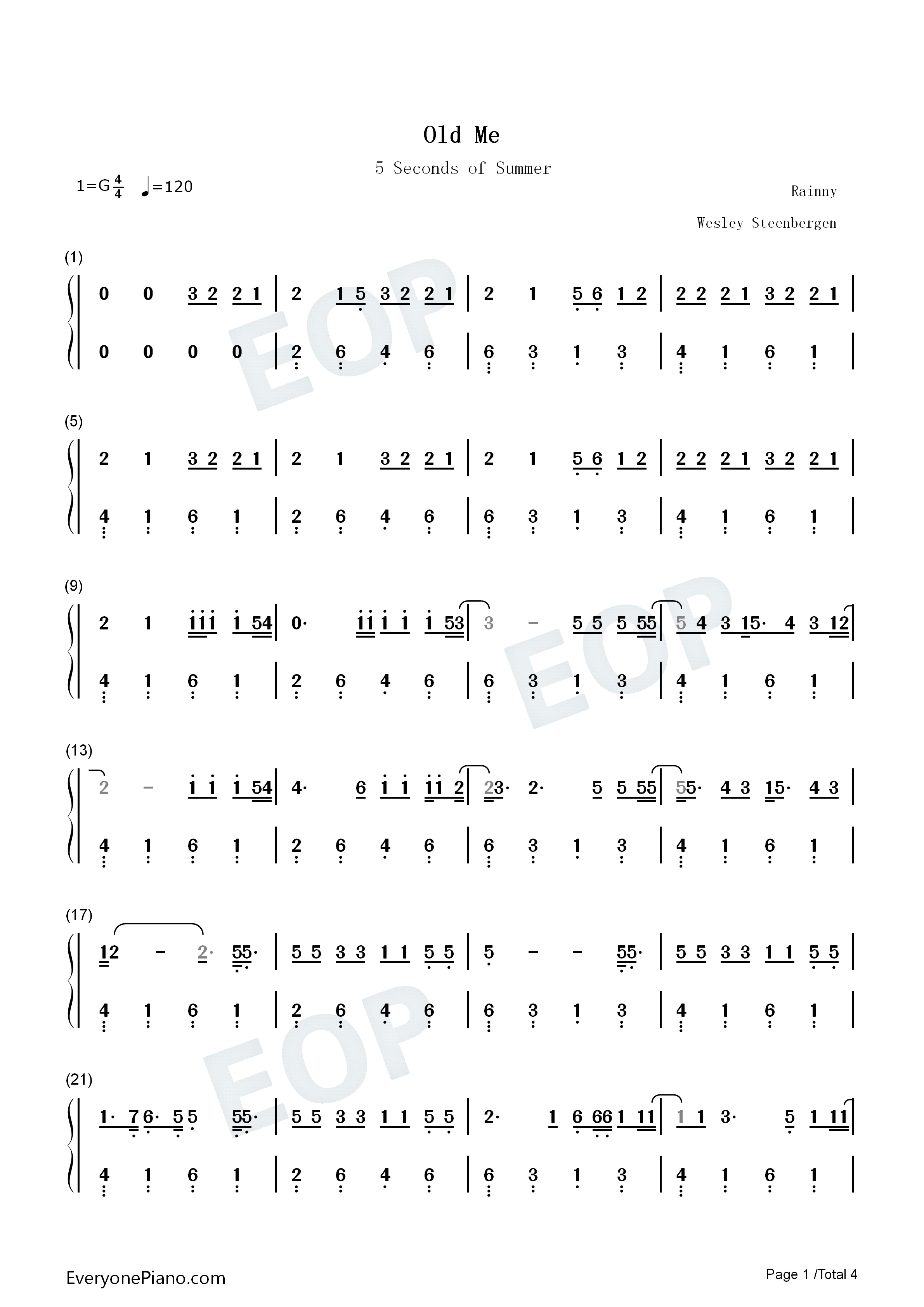 Old_Me钢琴简谱_5_Seconds_of_Summer演唱