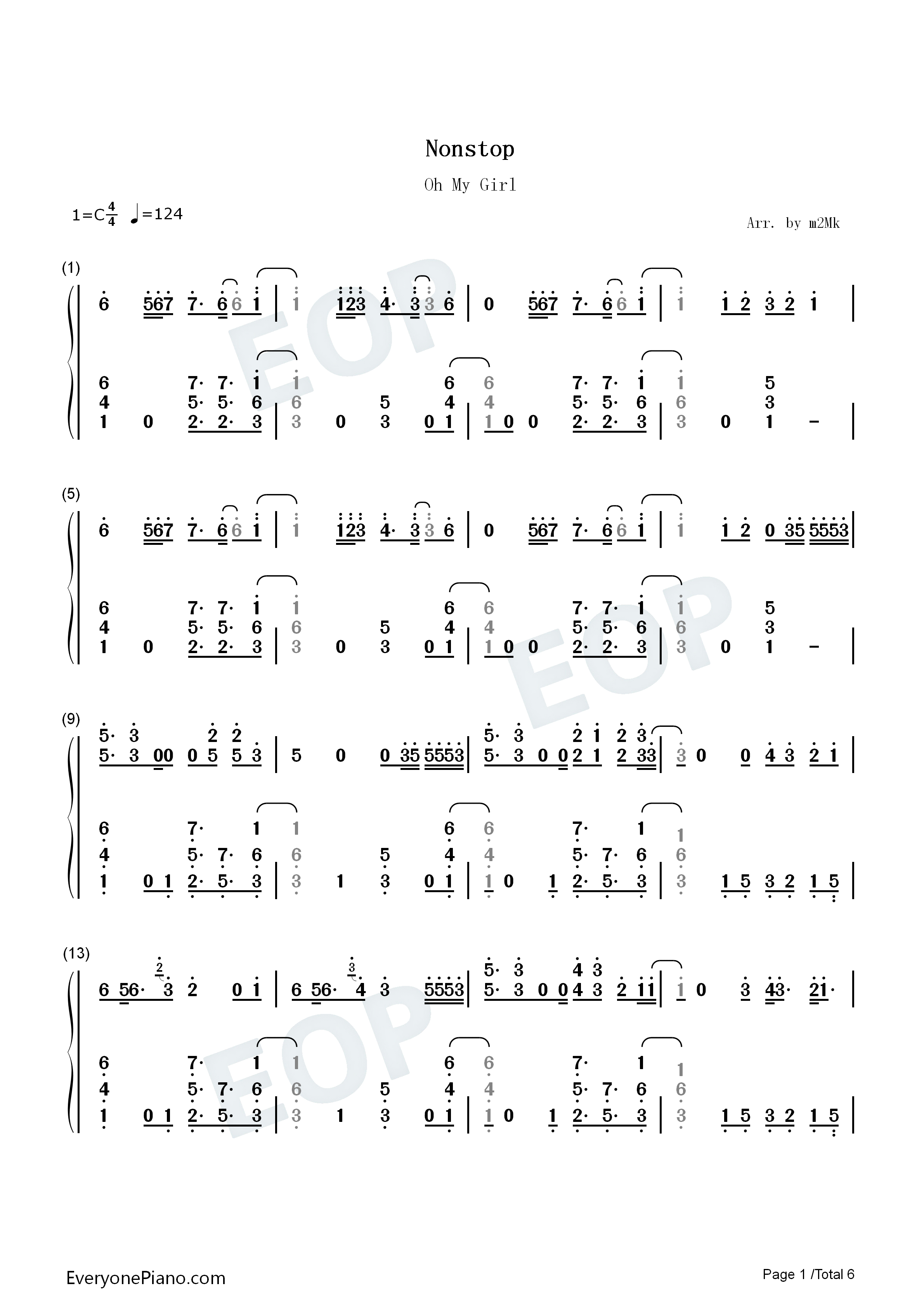 Nonstop钢琴简谱_Oh_My_Girl演唱