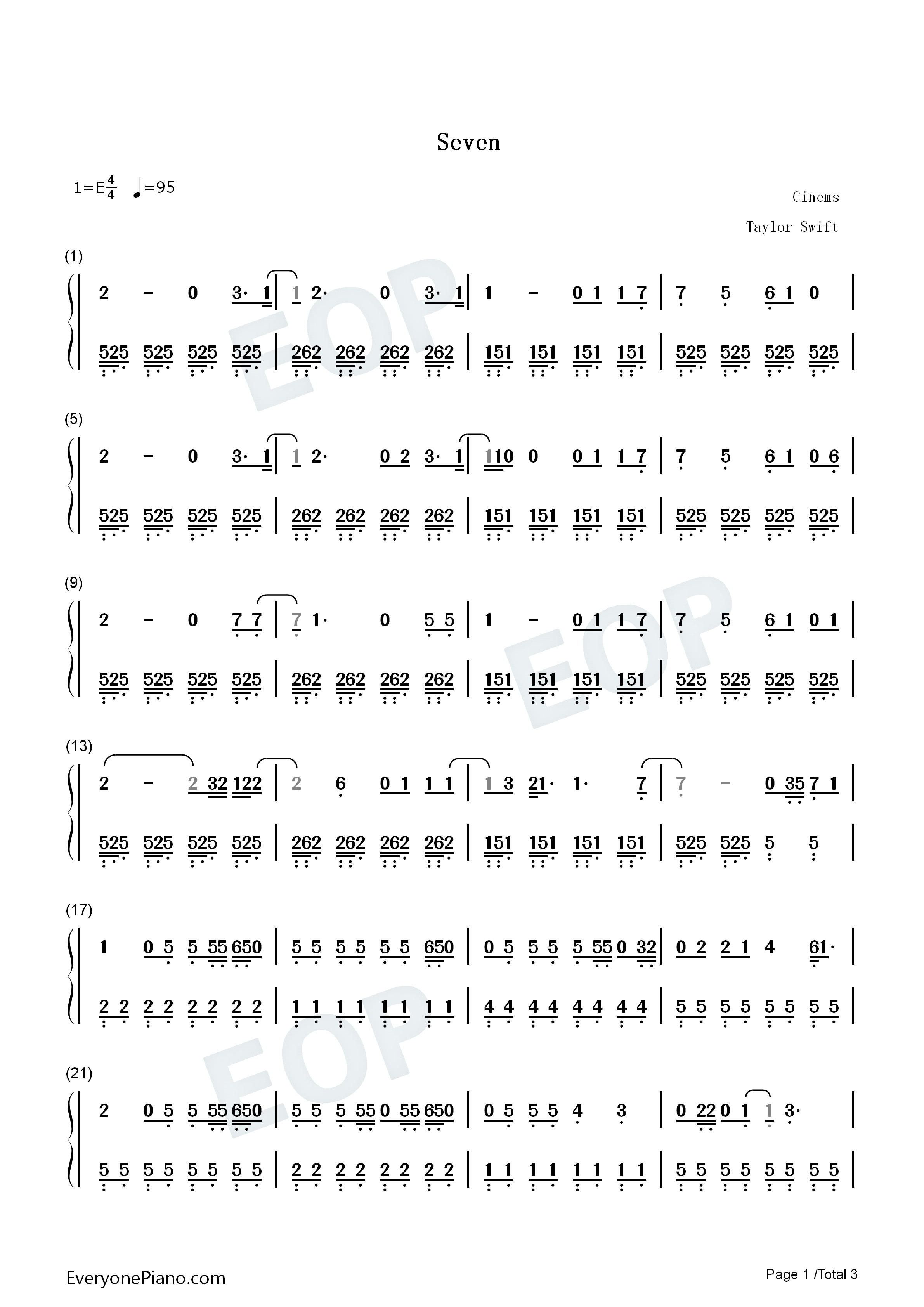 Seven钢琴简谱_Taylor_Swift演唱