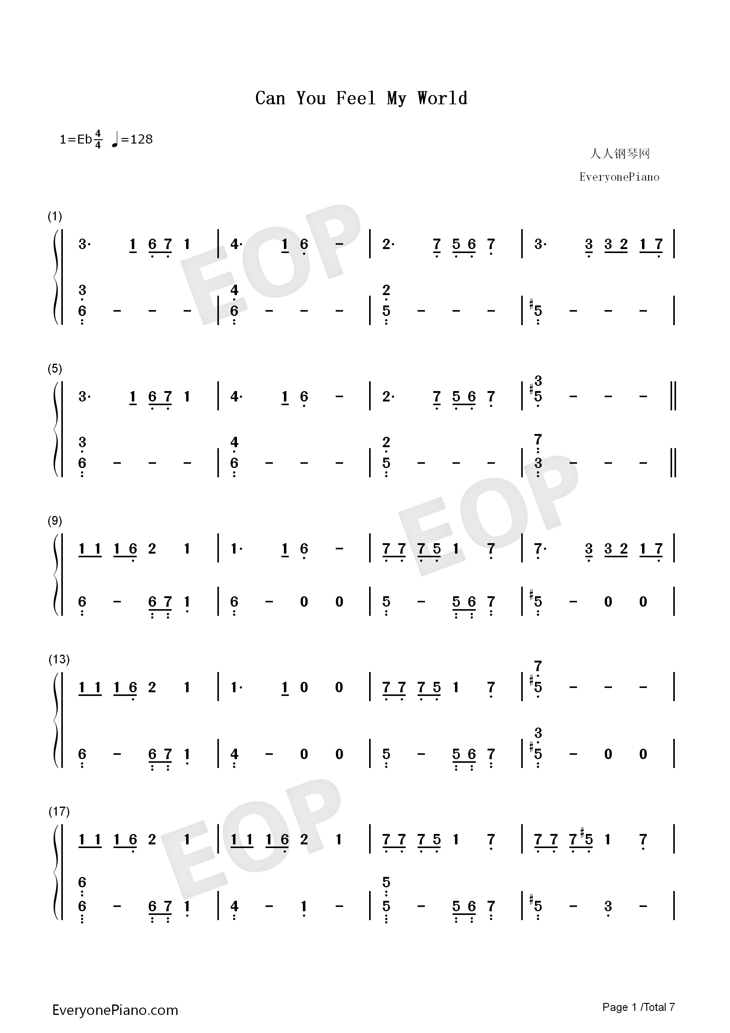 Can_You_Feel_My_World钢琴简谱_王力宏演唱