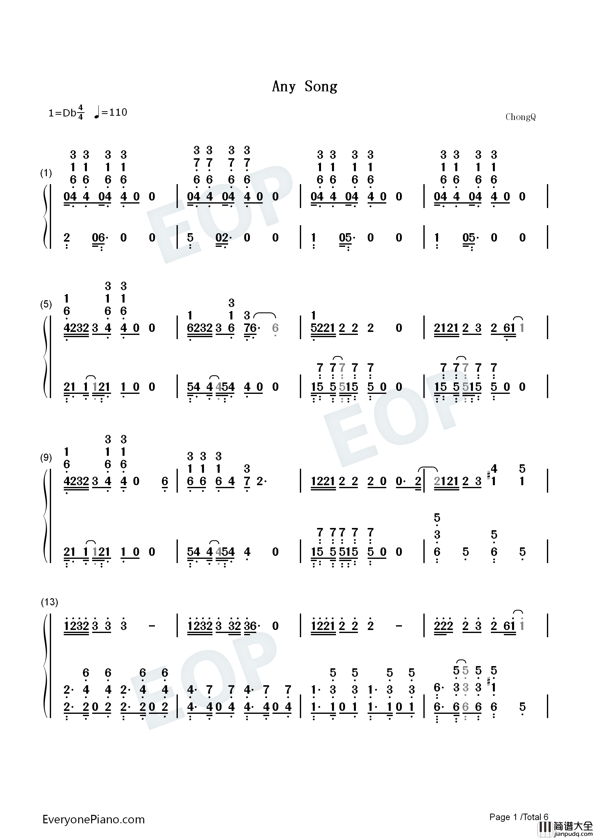 Any_Song钢琴简谱_Zico演唱