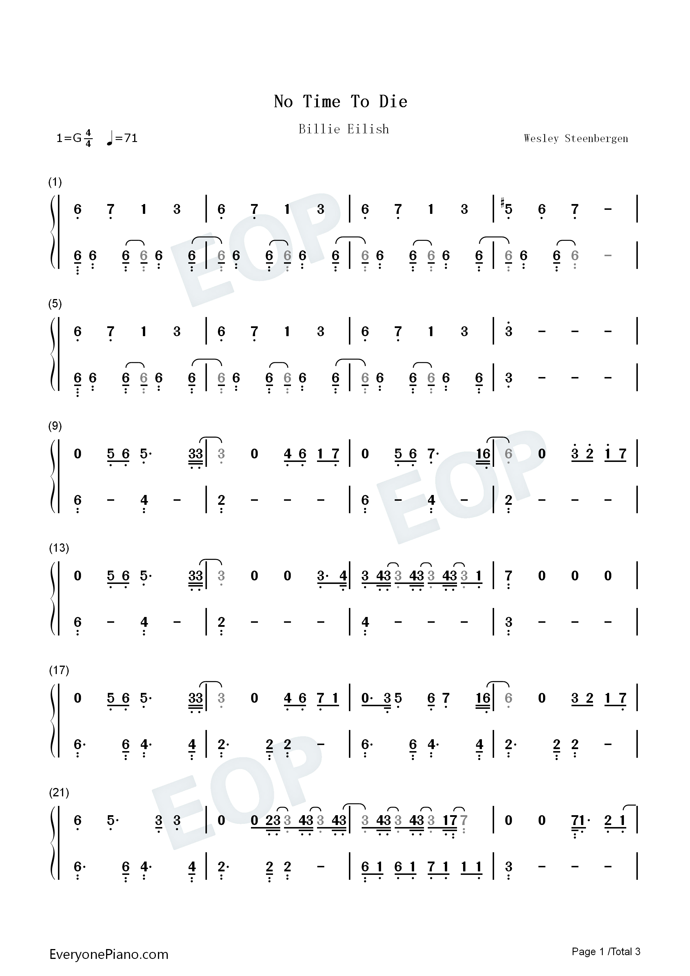 No_Time_to_Die钢琴简谱_Billie_Eilish演唱