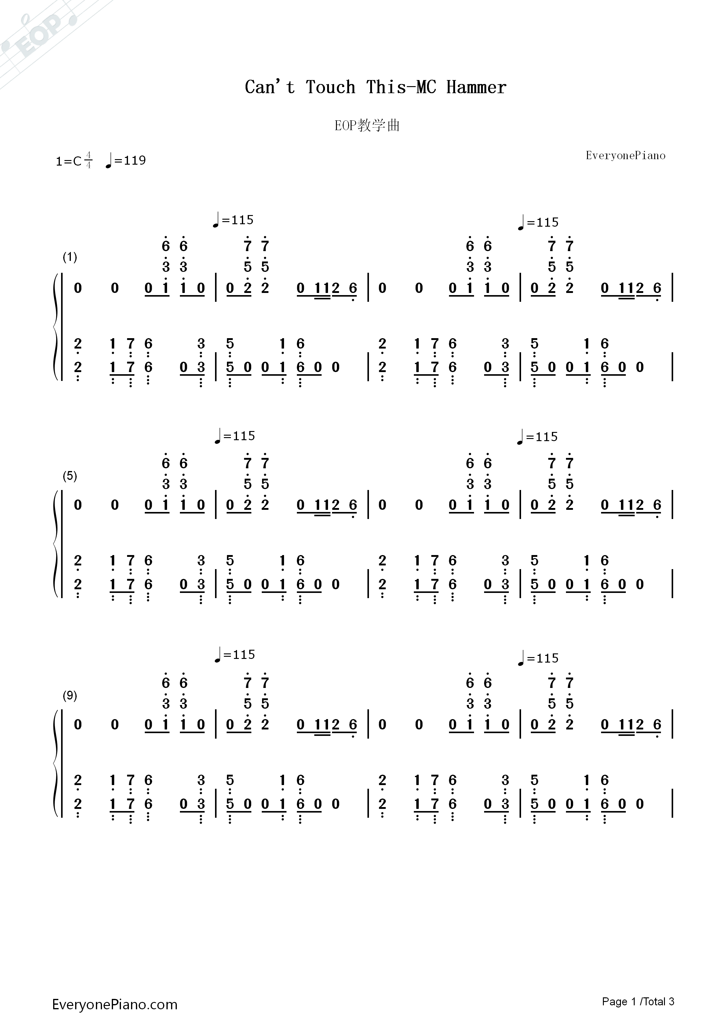 Can't_Touch_This(U_Can't_Touch_This)钢琴简谱_MC_Hammer演唱