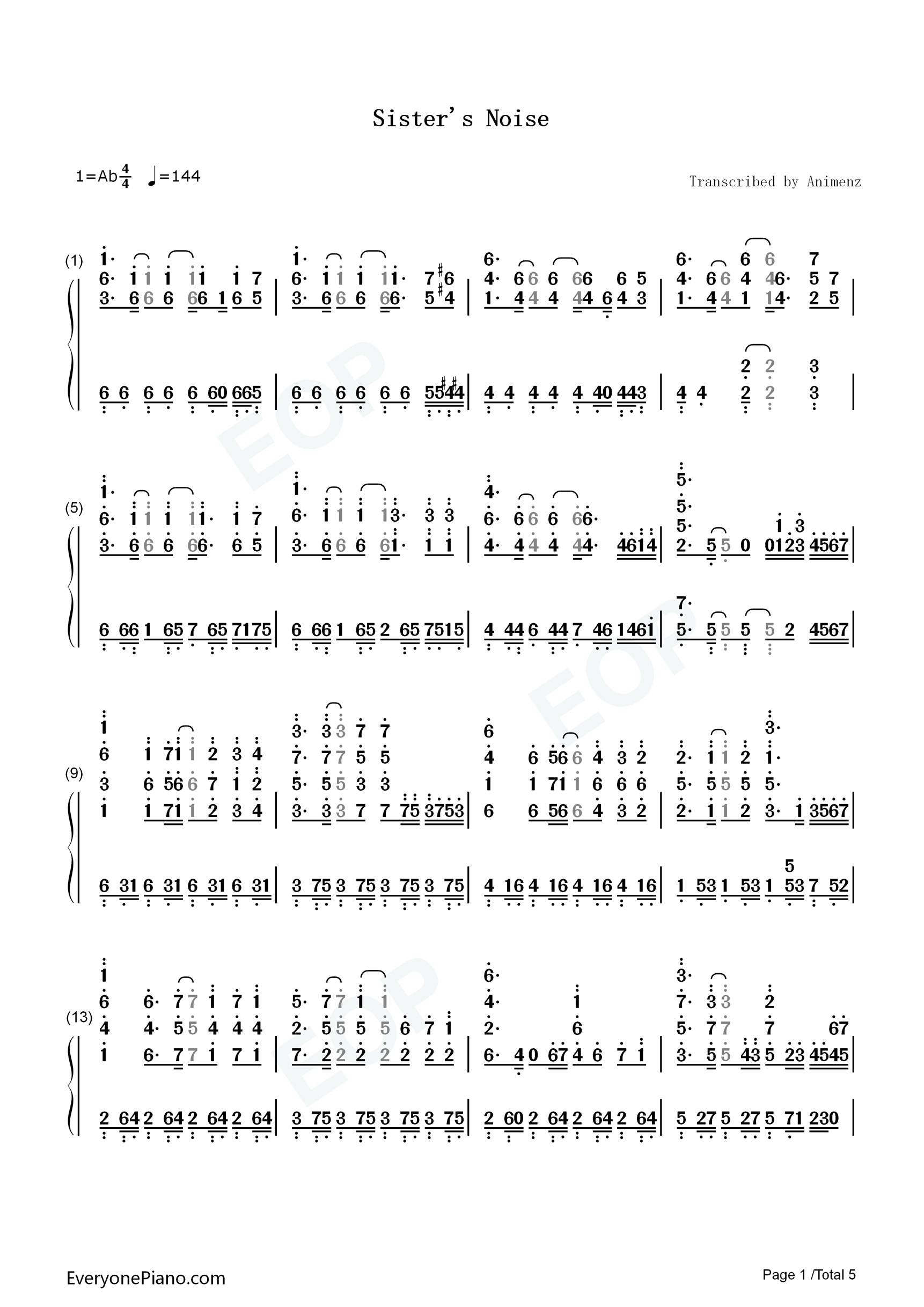 sister's_noise钢琴简谱_fripSide演唱