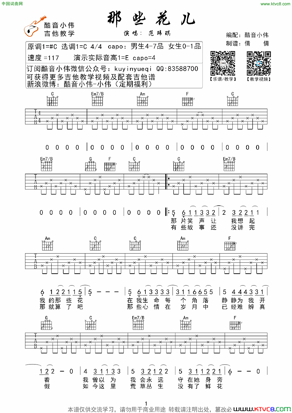 那些花儿范玮琪版酷音小伟编谱简谱_范玮琪演唱_朴树/朴树词曲
