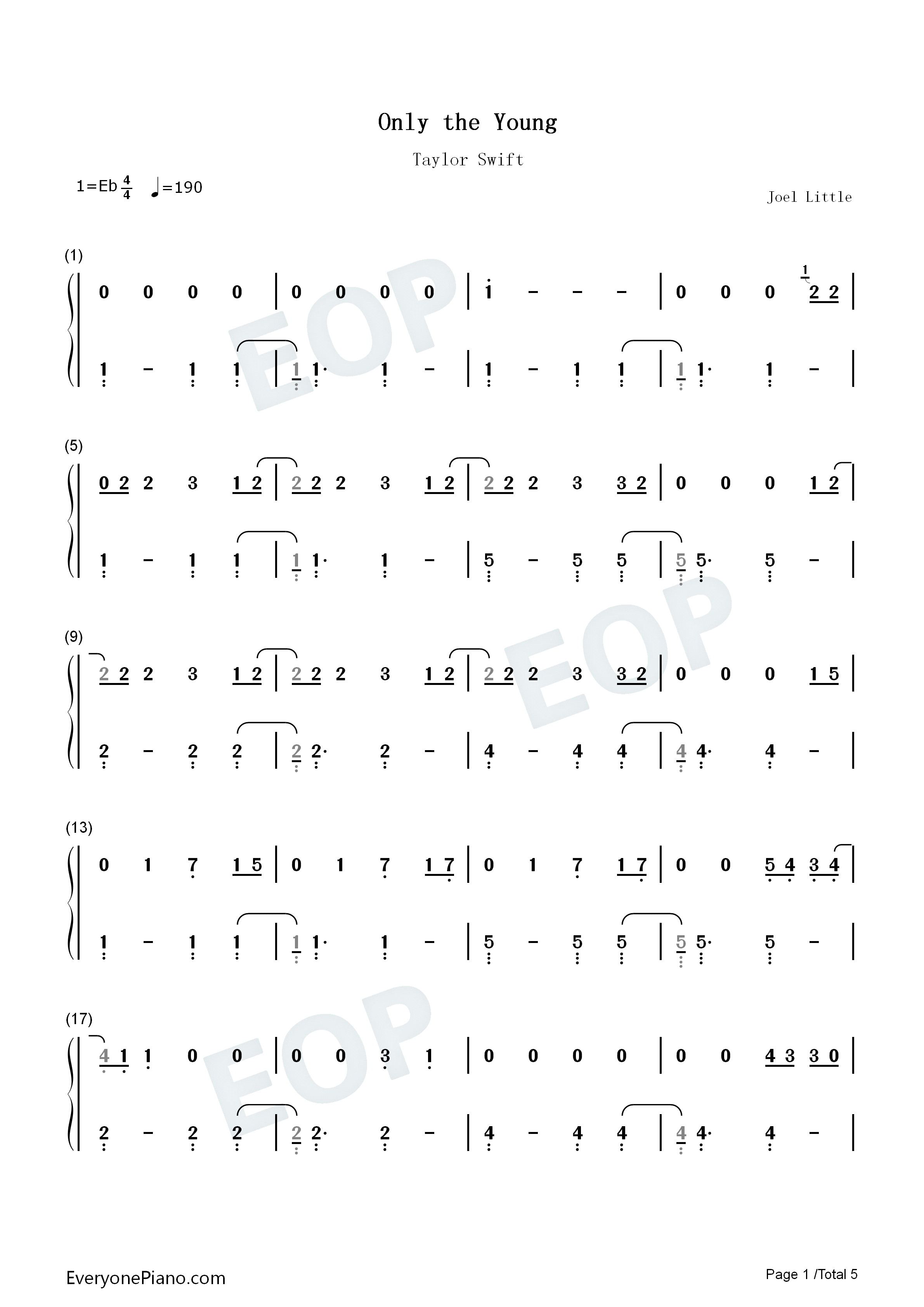Only_the_Young钢琴简谱_Taylor_Swift演唱
