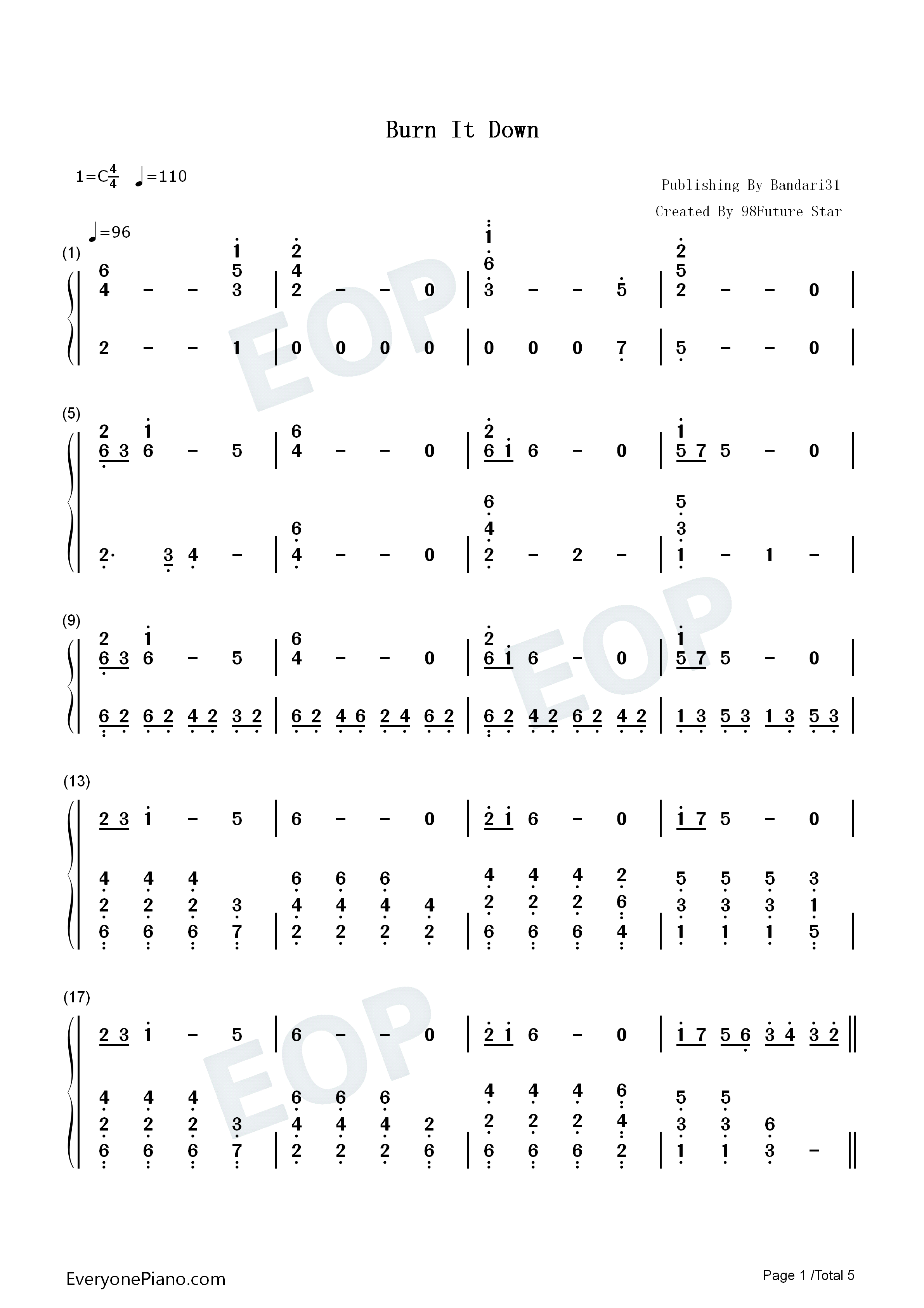 Burn_It_Down钢琴简谱_Linkin_Park演唱