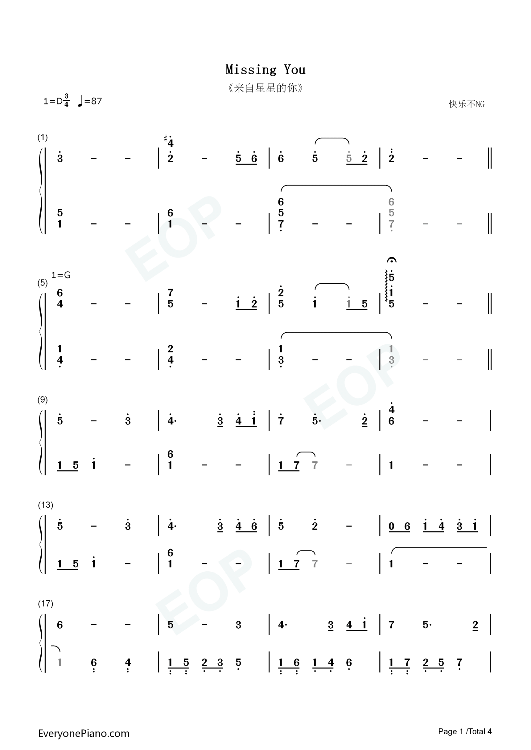 Missing_You钢琴简谱_Various_Artists演唱