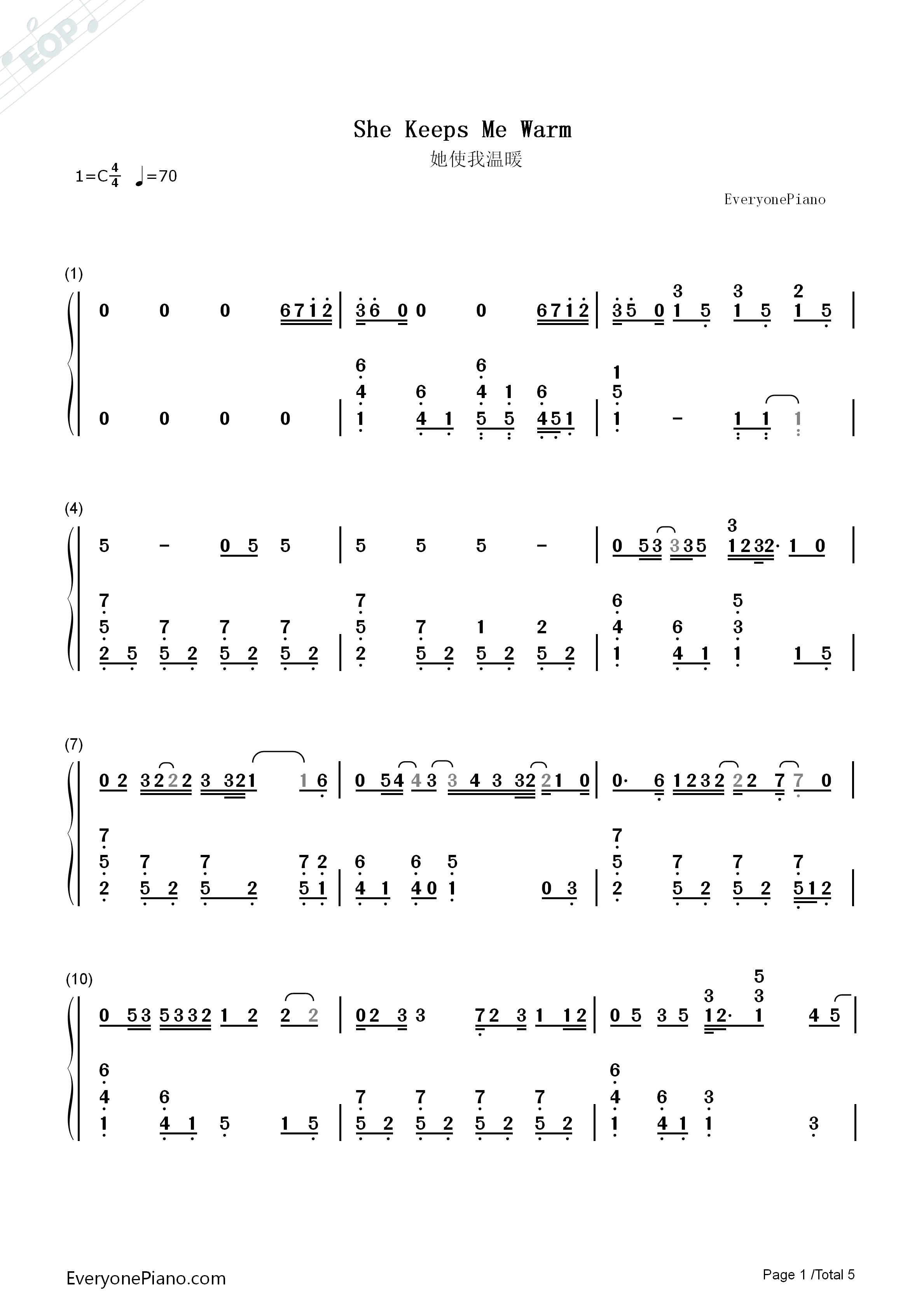 She_Keeps_Me_Warm钢琴简谱_Mary_Lambert演唱