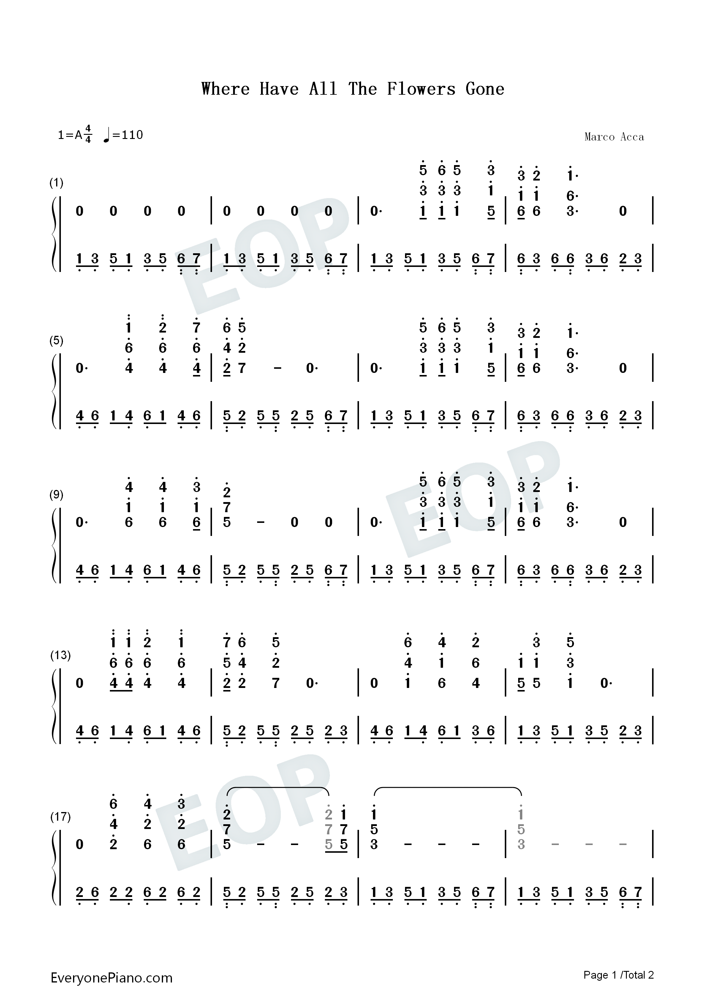 Where_Have_All_The_Flowers_Gone钢琴简谱_Pete_Seeger演唱
