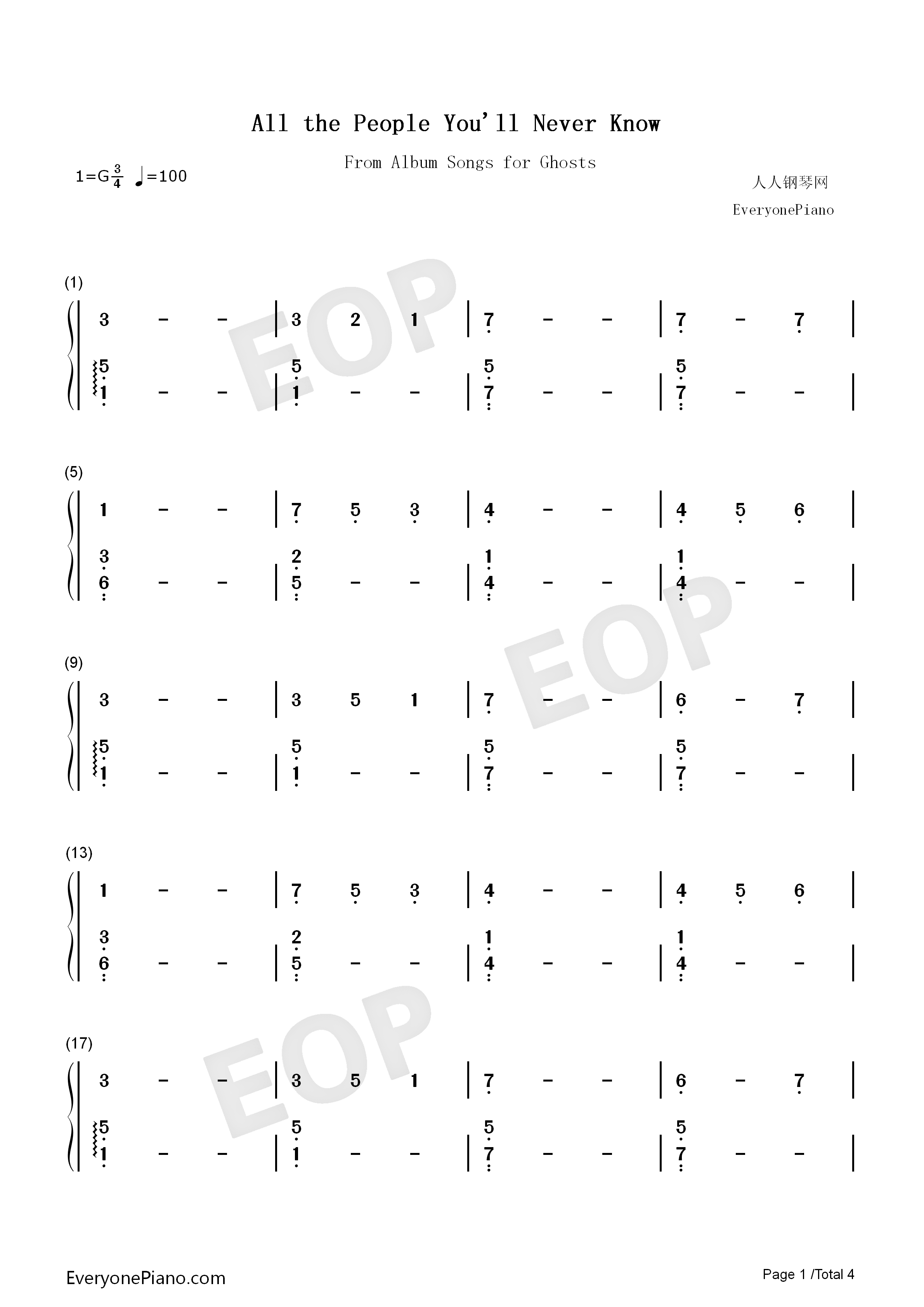 All_the_People_You'll_Never_Know钢琴简谱_Circadian_Eyes演唱