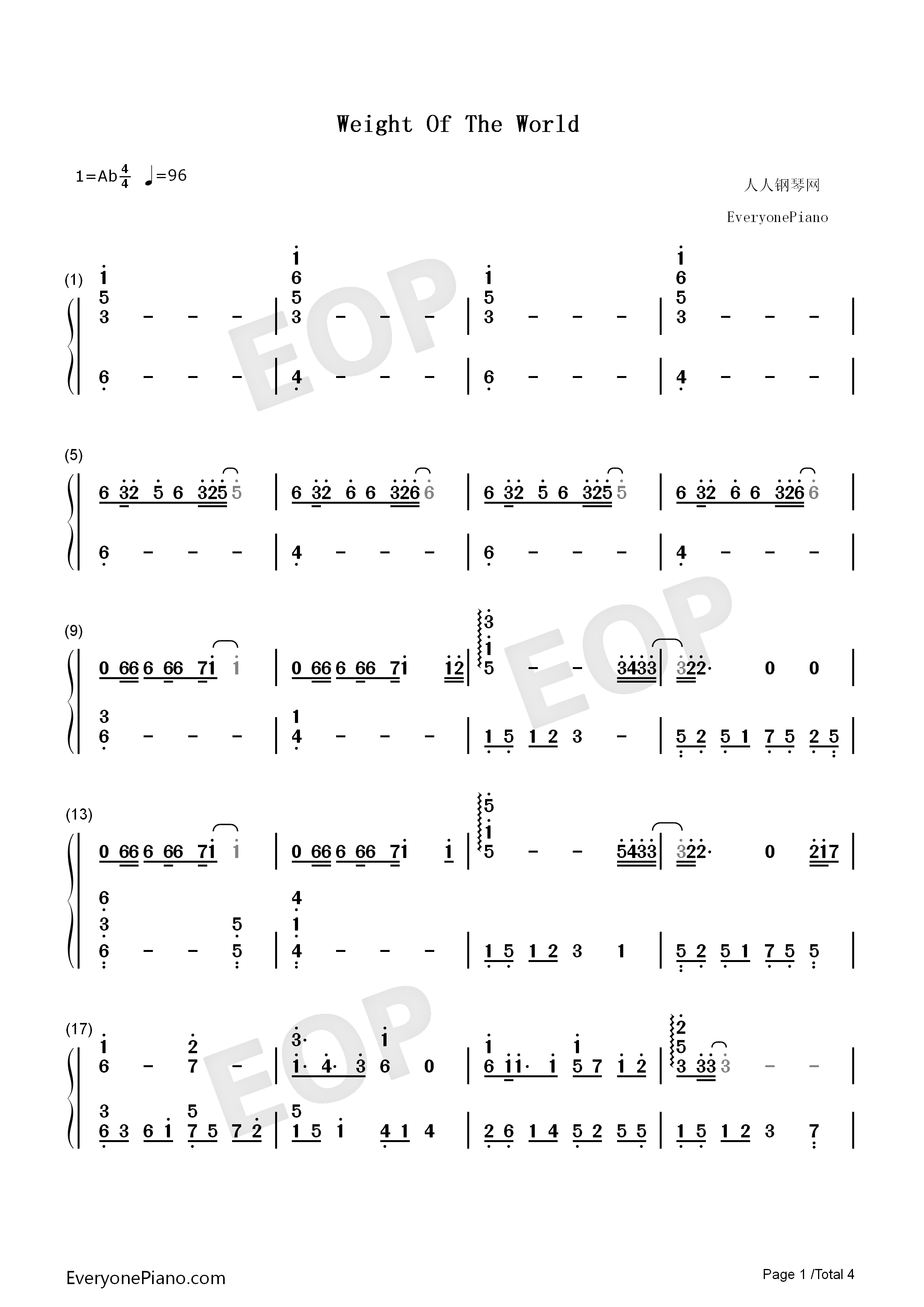 Weight_of_the_World钢琴简谱_MONACA演唱