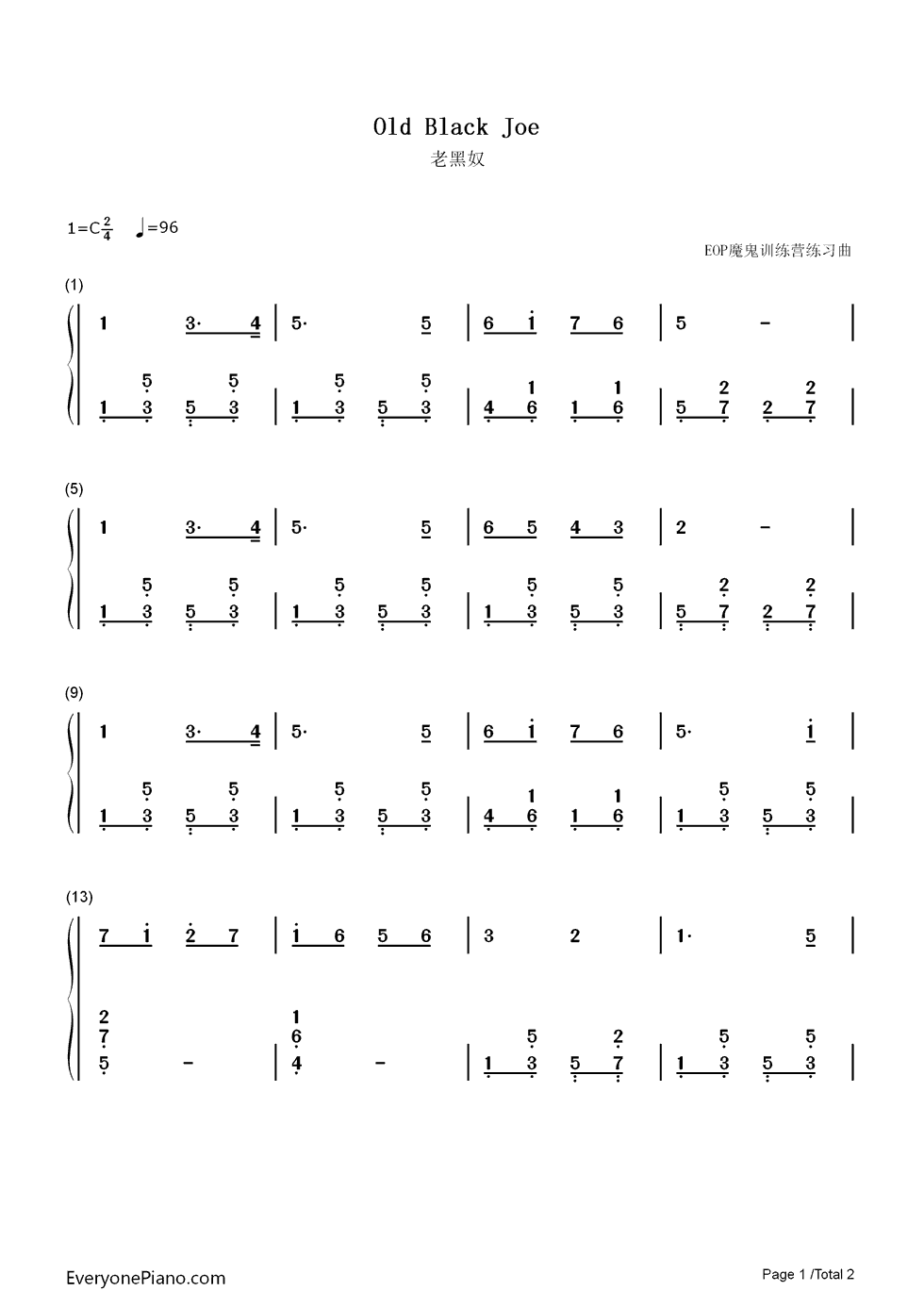 Old_Black_Joe钢琴简谱_Stephen_Foster演唱