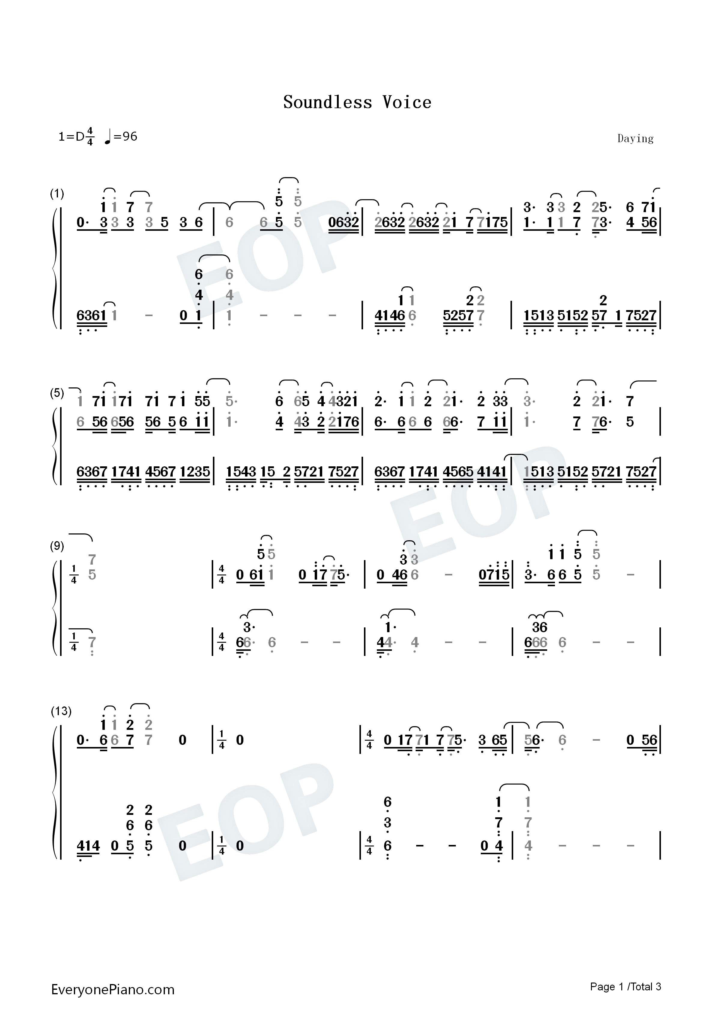 Soundless_voice钢琴简谱_ひとしずくP演唱