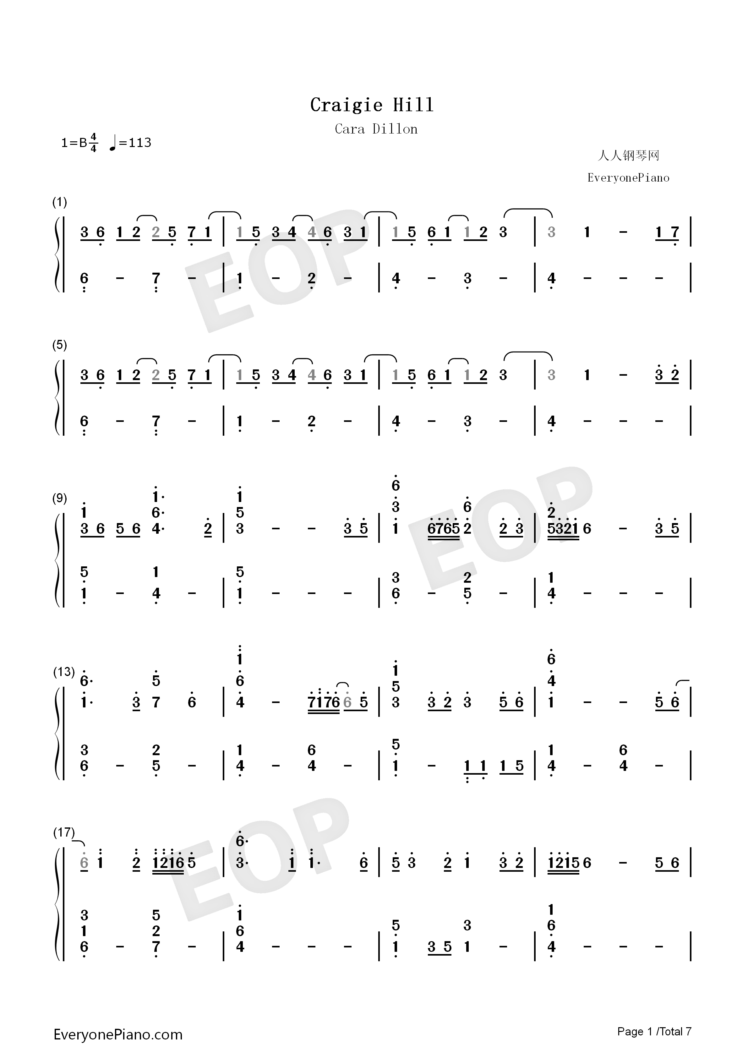 Craigie_Hill钢琴简谱_Cara_Dillon演唱