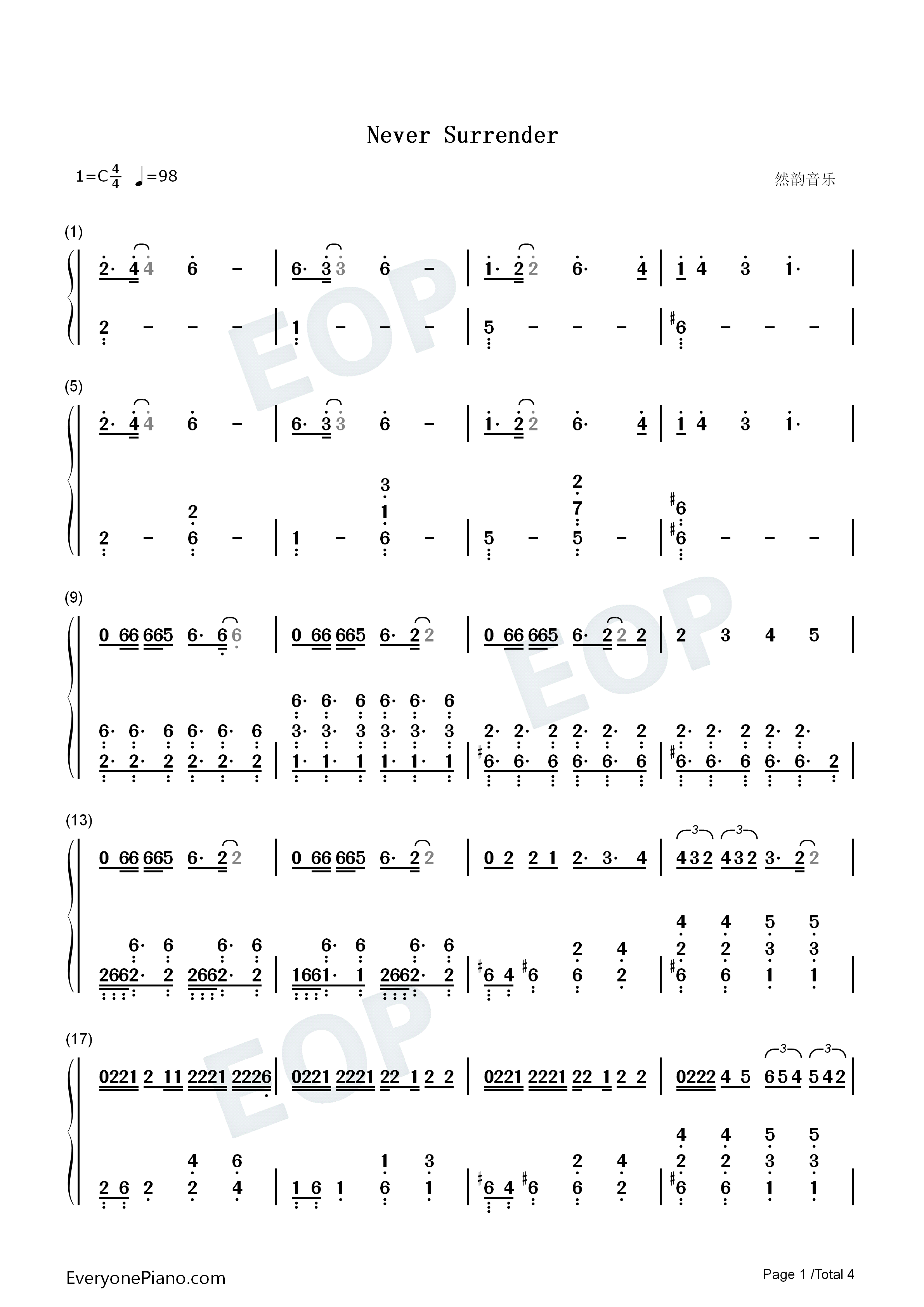 Never_Surrender钢琴简谱_R1SE演唱