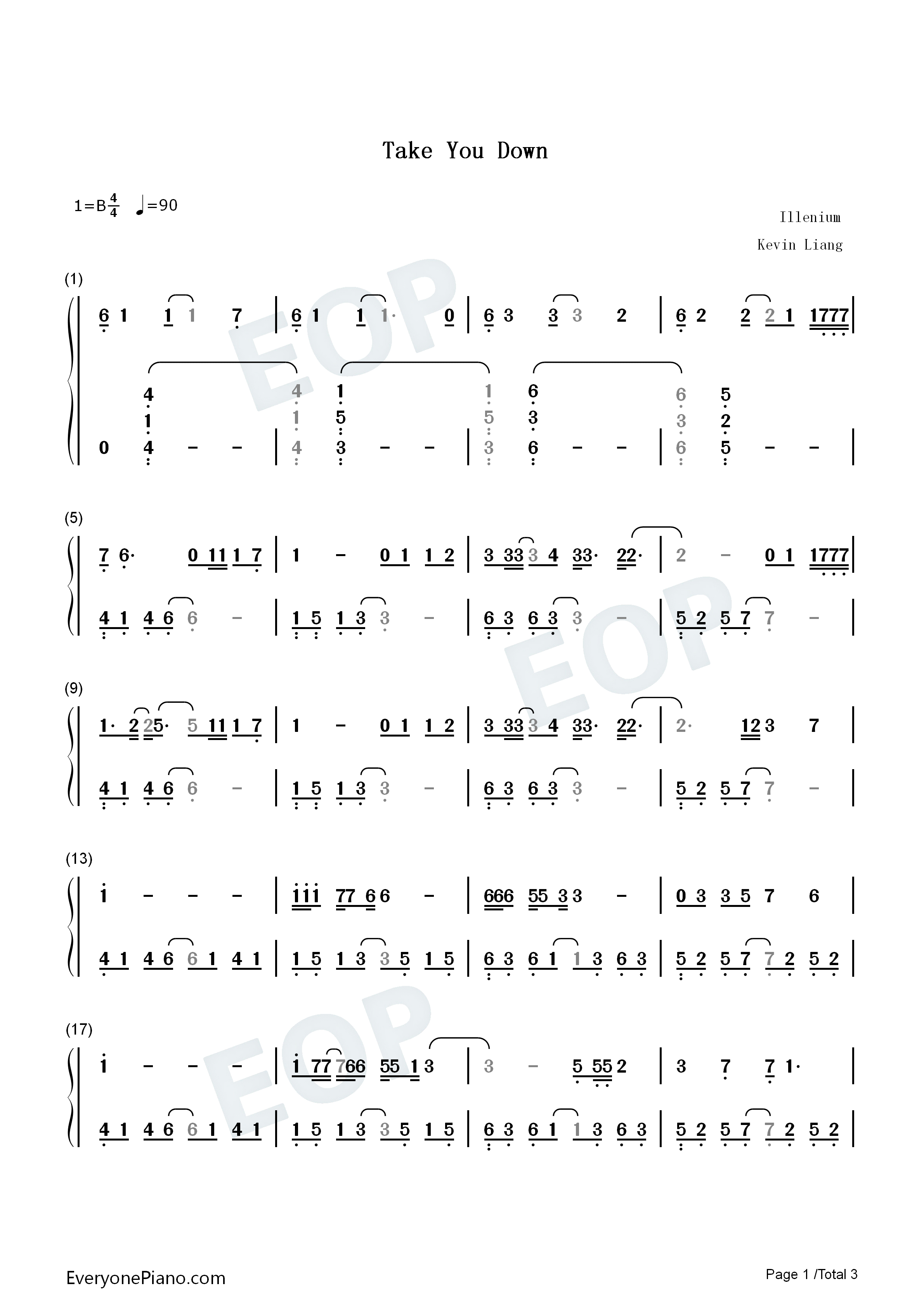 Take_You_Down钢琴简谱_Illenium演唱