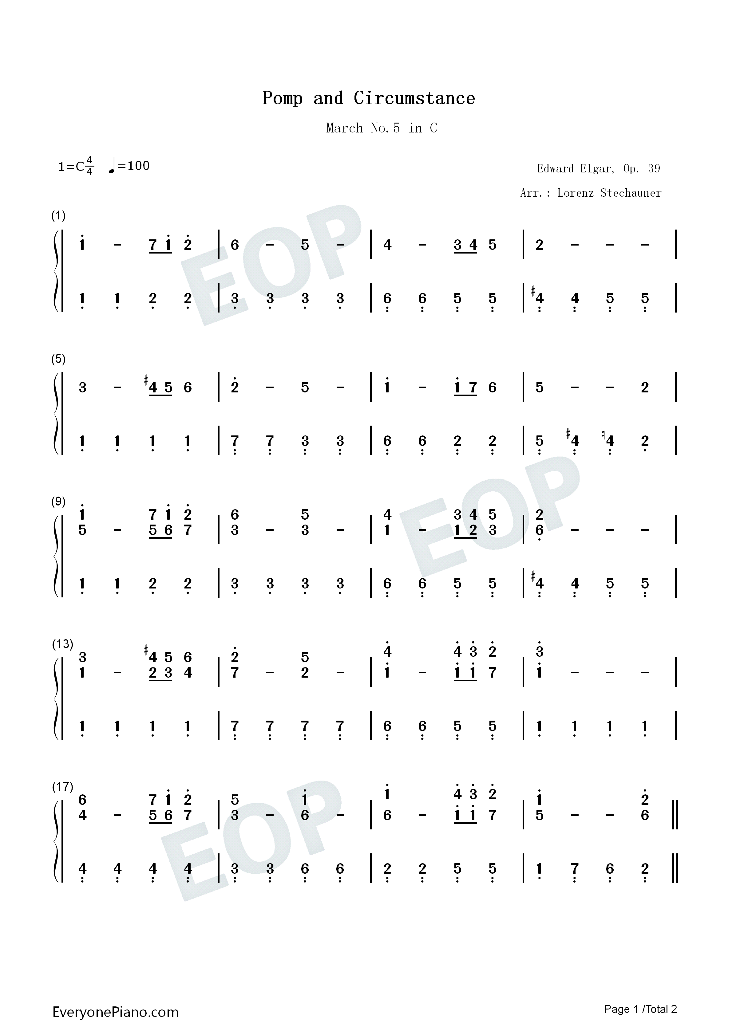 威风堂堂进行曲C大调第五进行曲钢琴简谱_Edward_Elgar_爱德华•埃尔加演唱