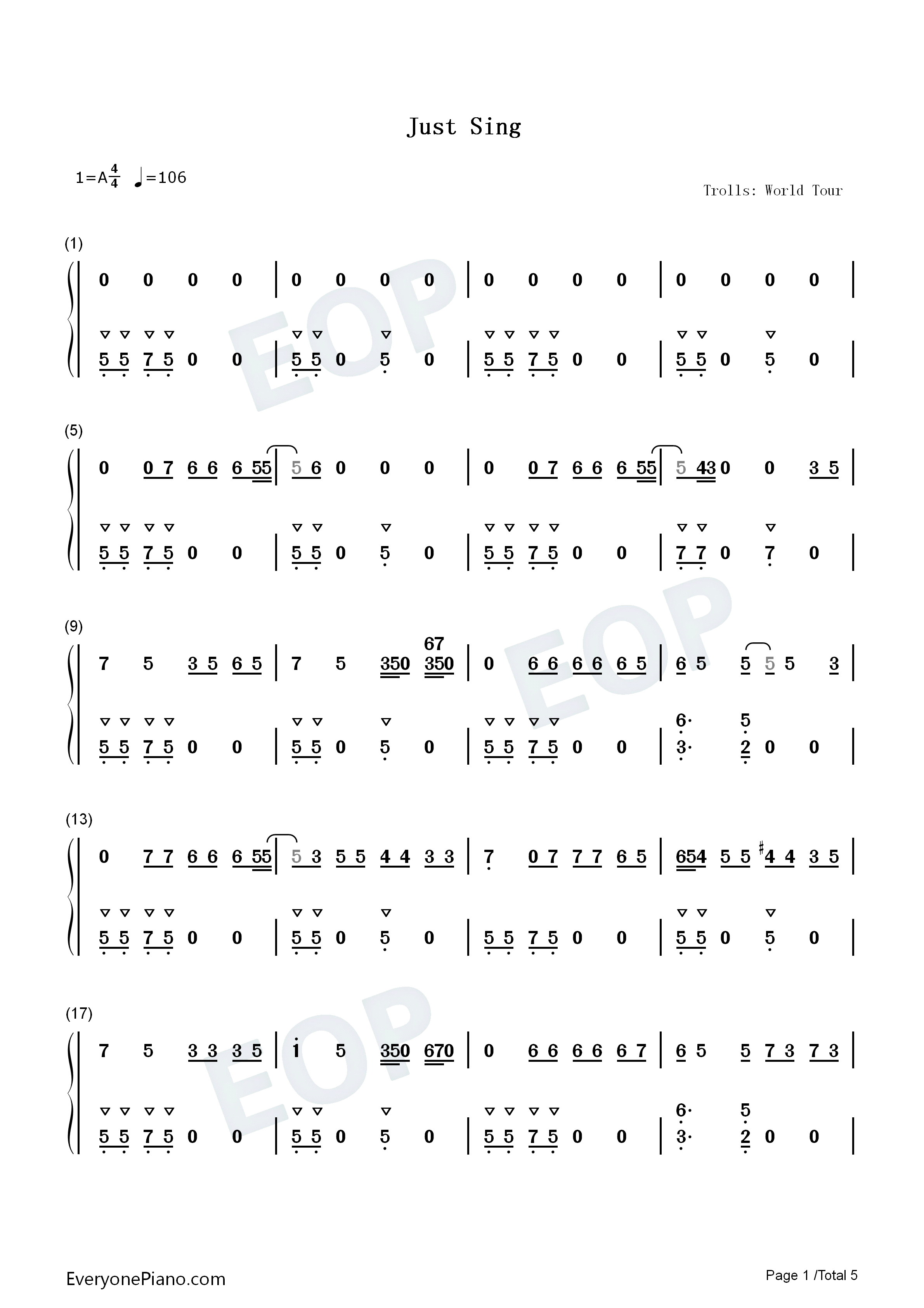 Just_Sing钢琴简谱_Justin_Timberlake_Ludwig_Göransson_Max_Martin_Sarah_Aarons演唱