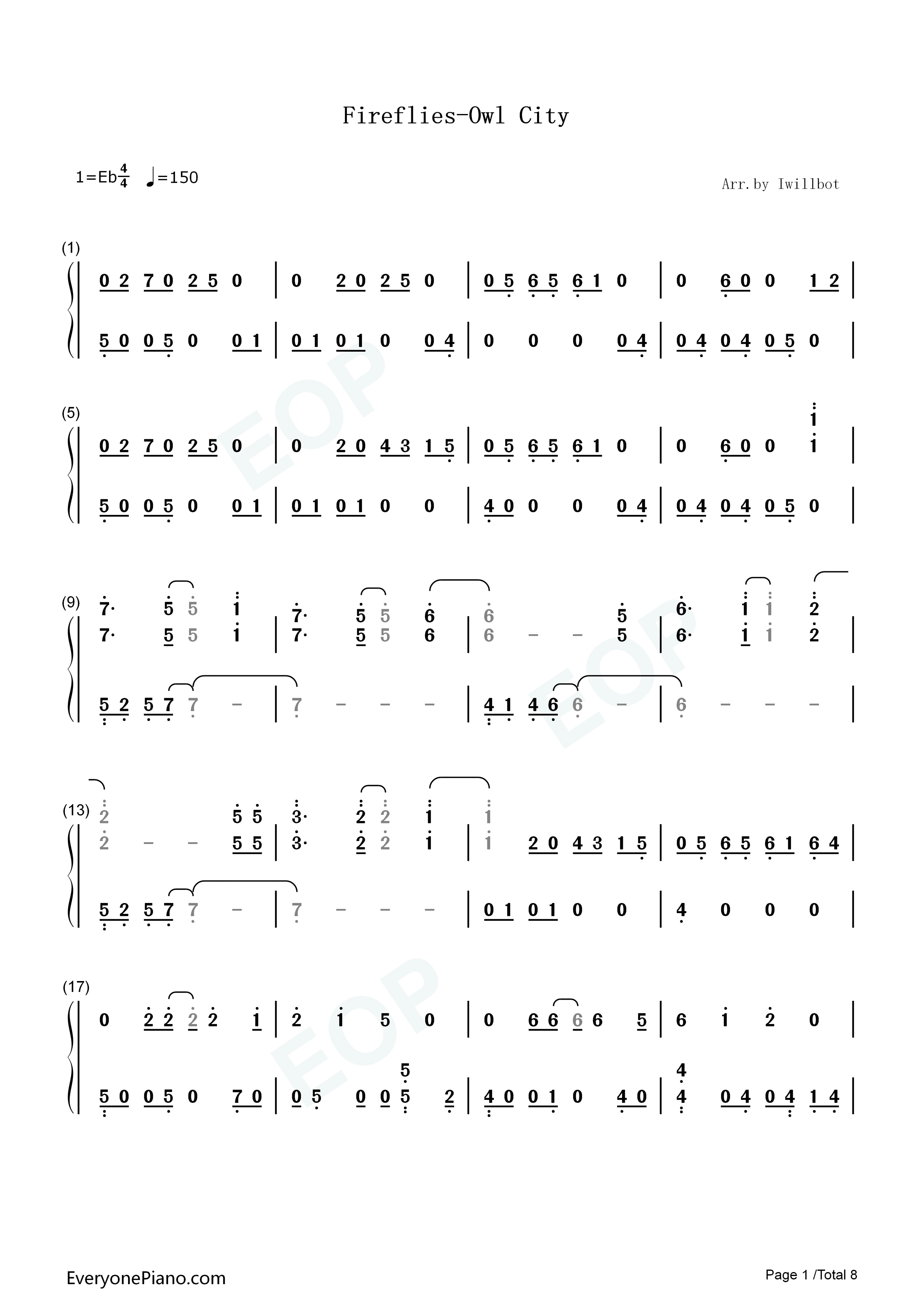 Fireflies钢琴简谱_Owl_City演唱