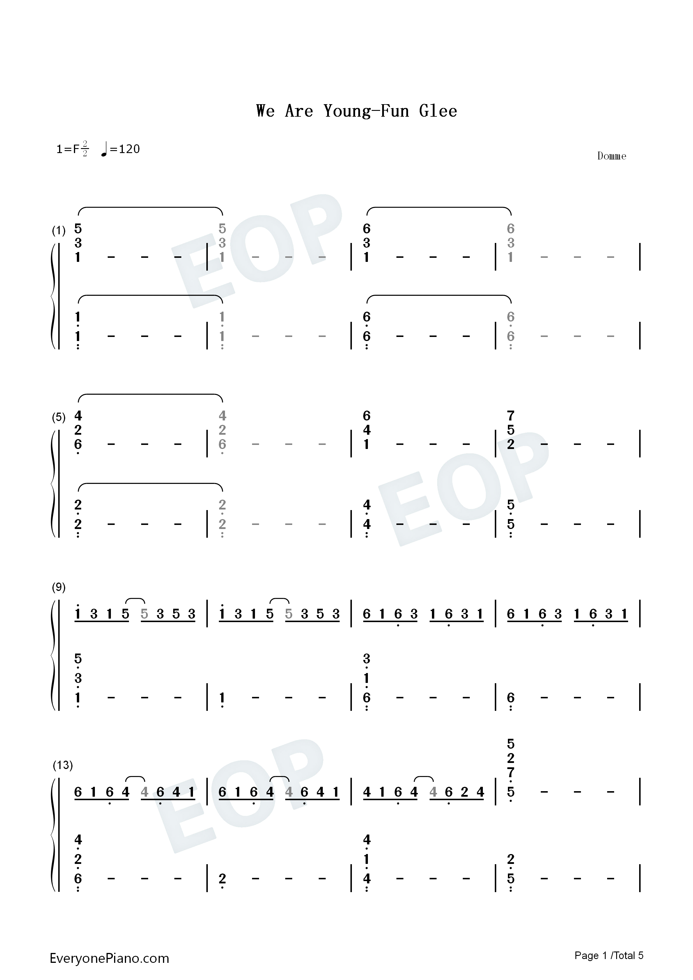 We_Are_Young钢琴简谱_Fun__Glee演唱