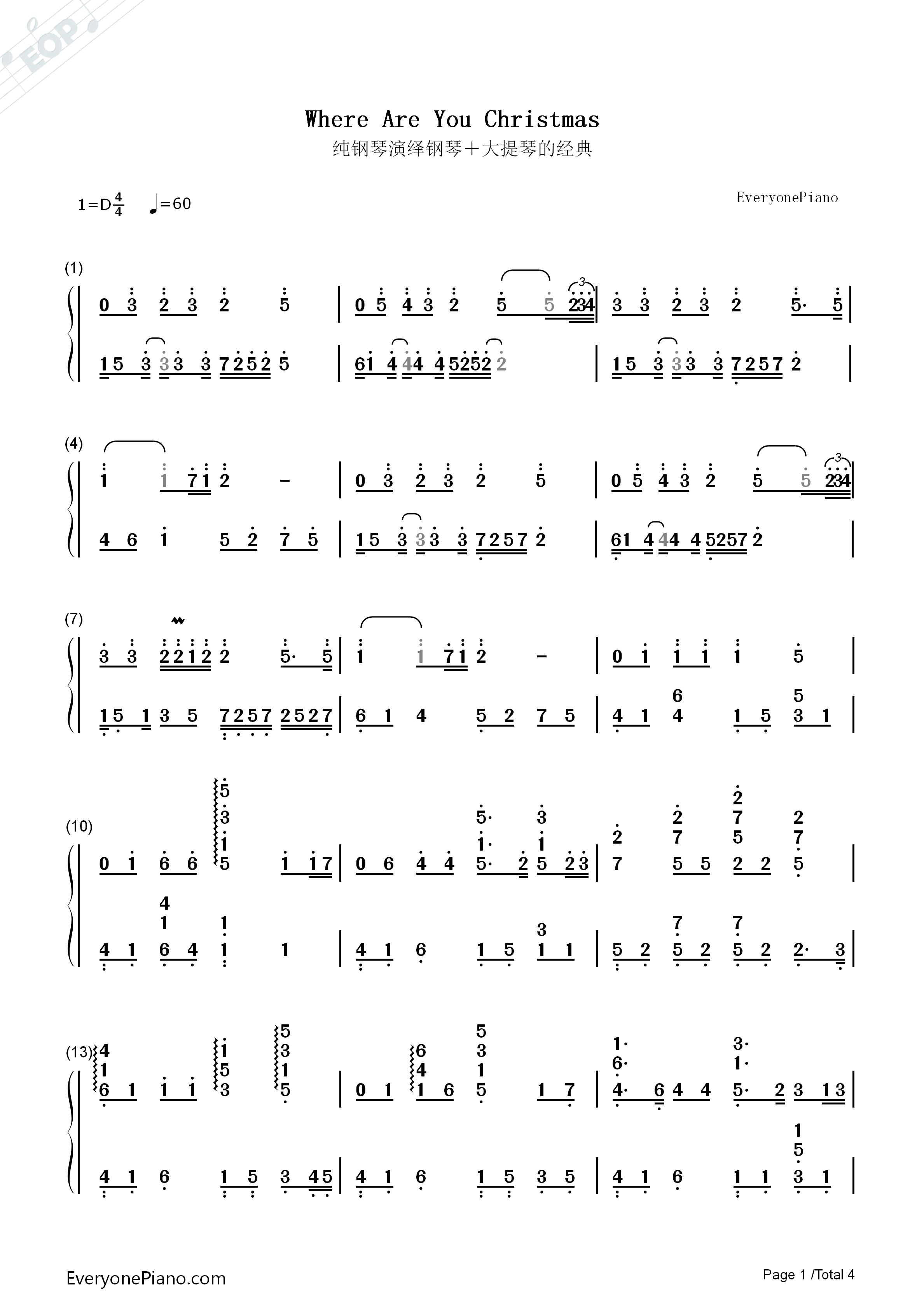 Where_Are_You_Christmas钢琴简谱_Faith_Hill演唱