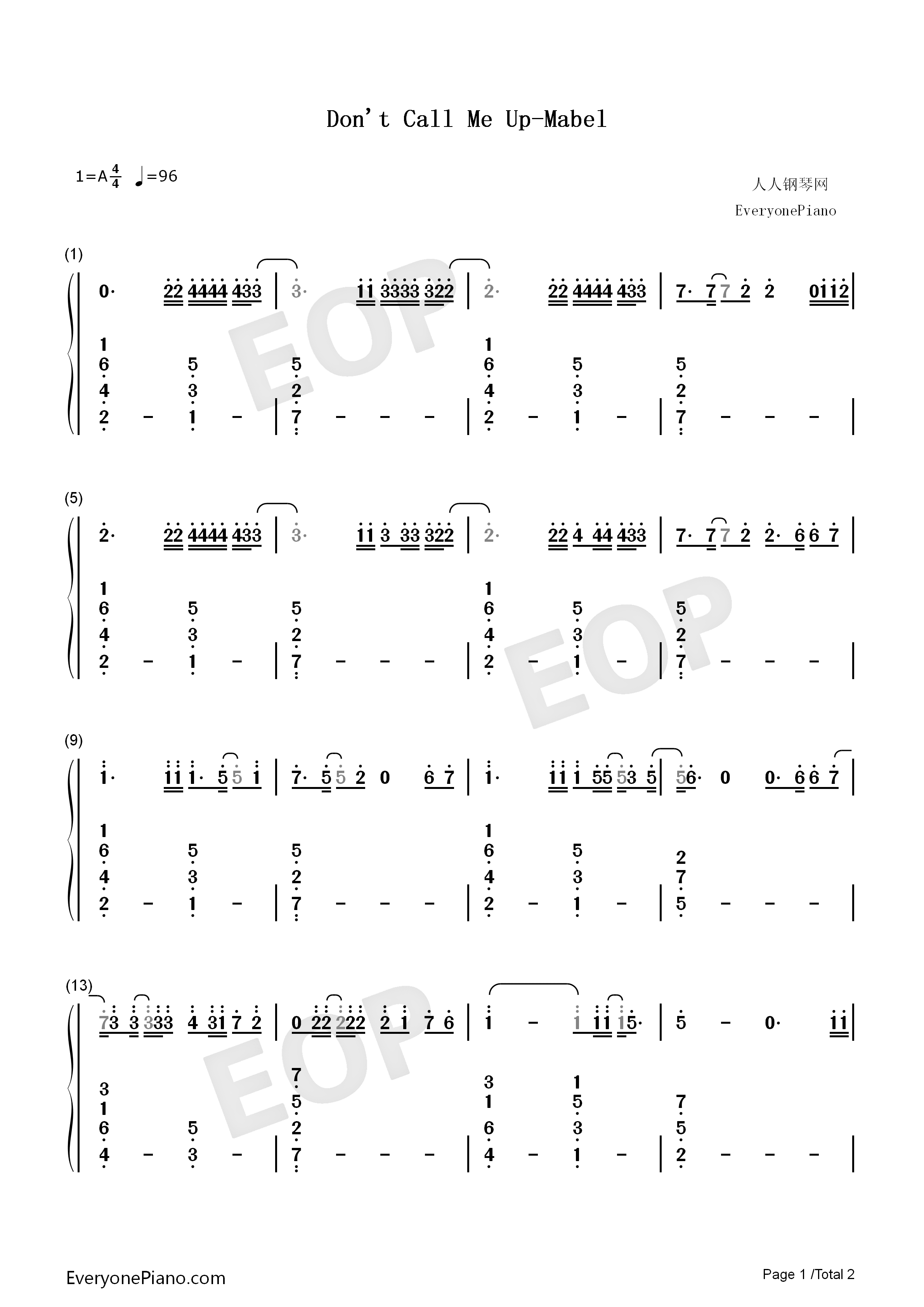 Dont_Call_Me_Up钢琴简谱_Mabel演唱