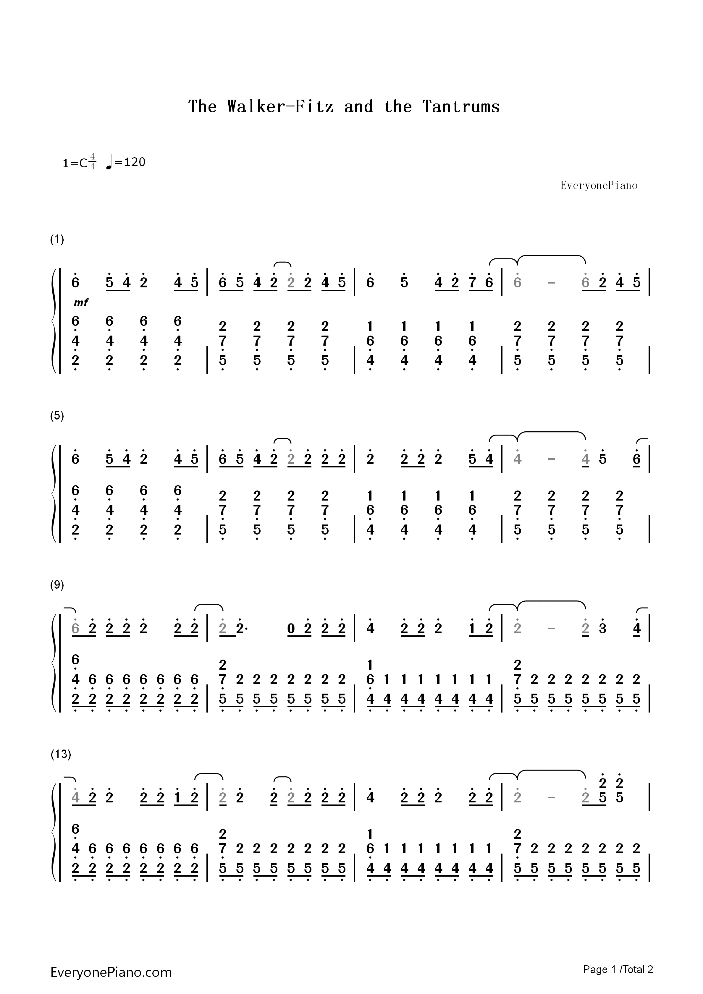 The_Walker钢琴简谱_Fitz_and_the_Tantrums演唱