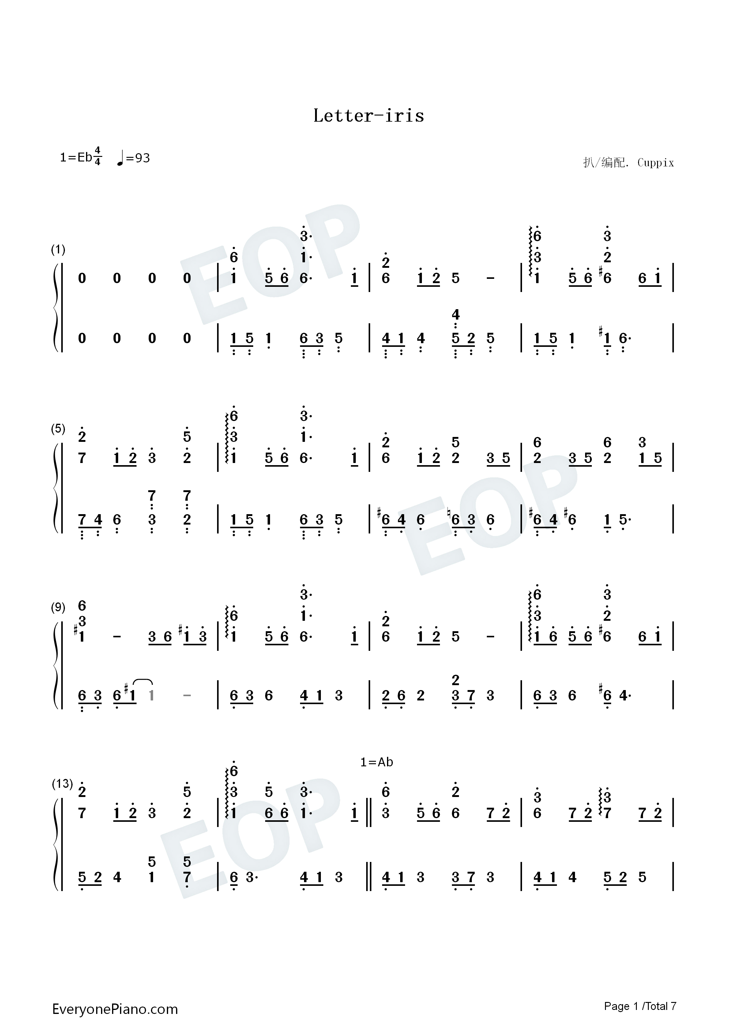 Letter钢琴简谱_iris演唱