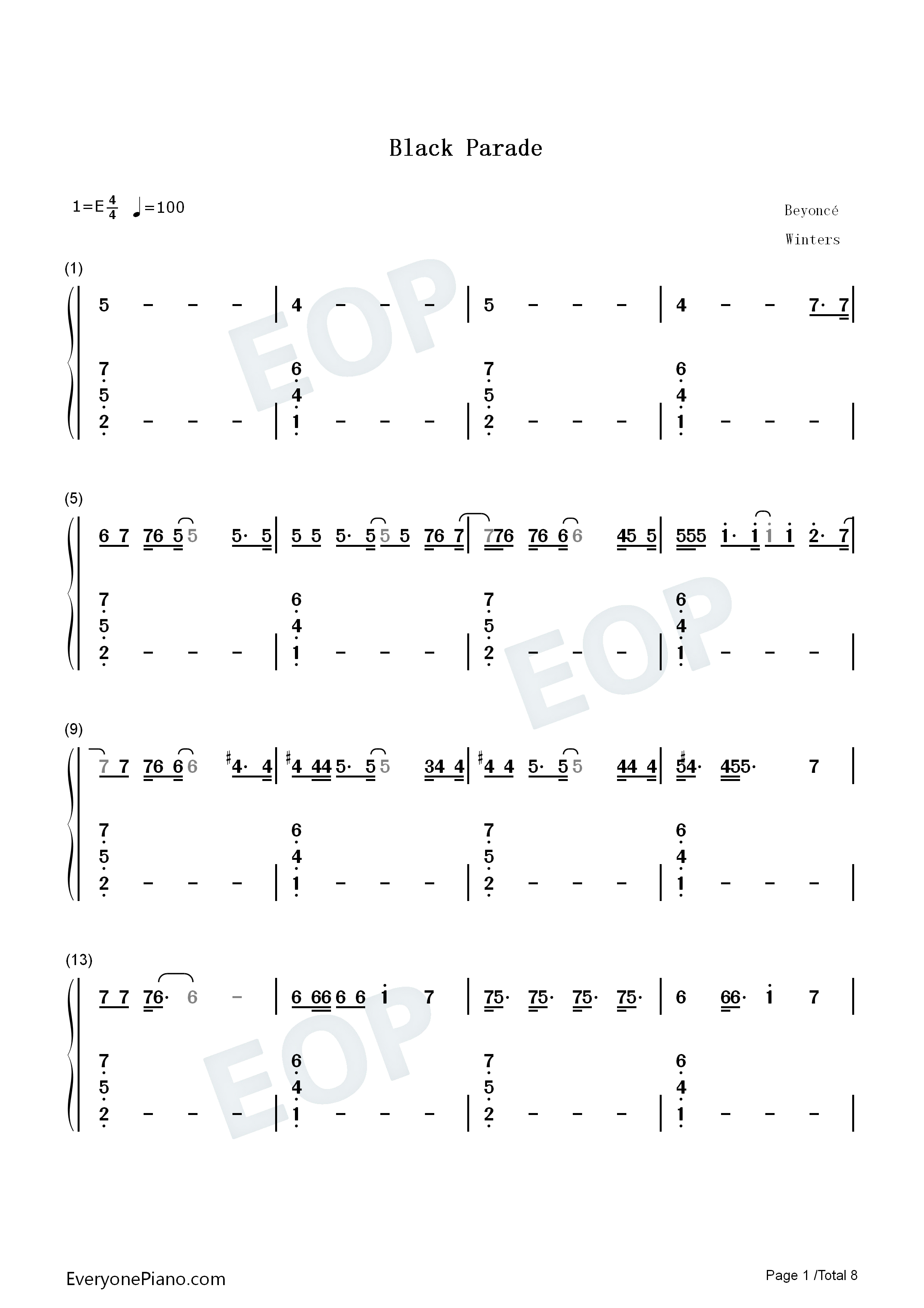 Black_Parade钢琴简谱_Beyoncé演唱