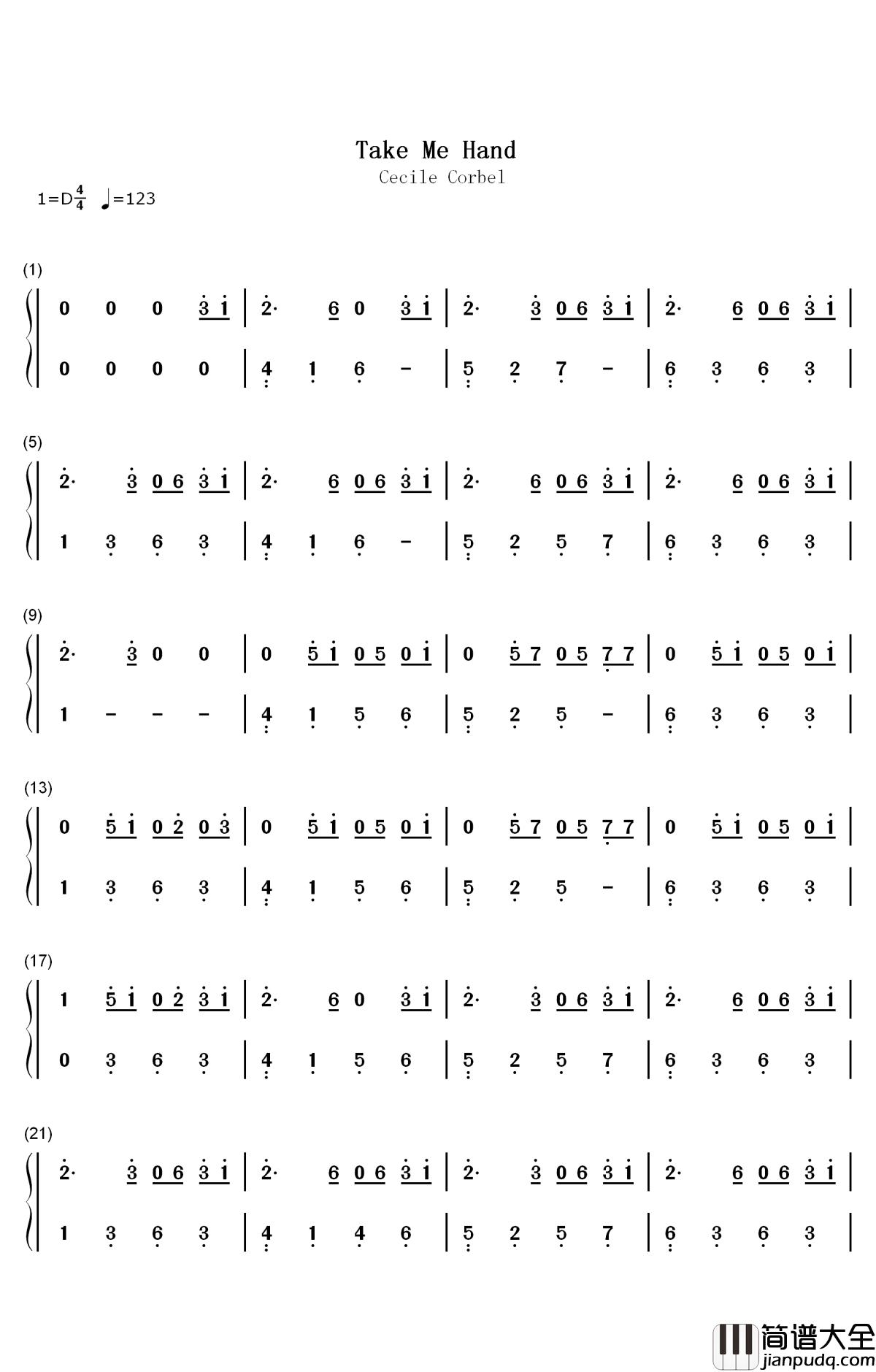 Take_Me_Hand简谱_Cecile_Corbel_我的行囊里,背负着对你的梦想