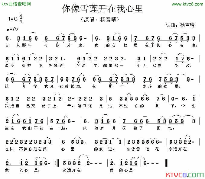 你像雪莲开在我心里简谱