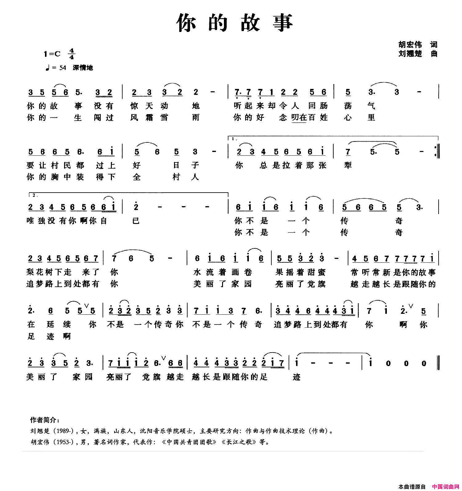 你的故事胡宏伟词刘翘楚曲你的故事胡宏伟词_刘翘楚曲简谱