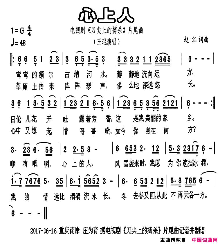 心上人电视剧_刀尖上的搏杀_片尾曲简谱
