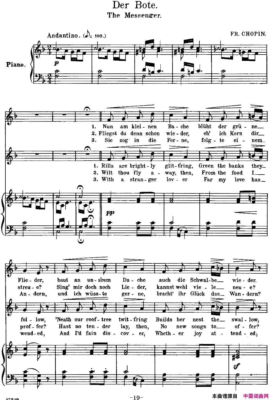 Chopin_17PolishSongsOp.74，No.7DerBote.TheMessenger.钢琴伴奏谱Chopin_17_Polish_Songs_Op.74，No.7Der_Bote._T