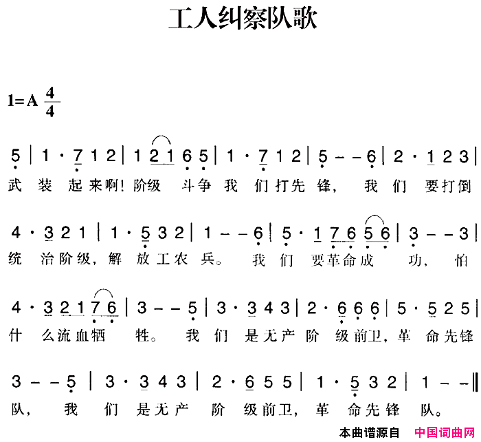 赣南闽西红色歌曲：工人纠察队歌简谱