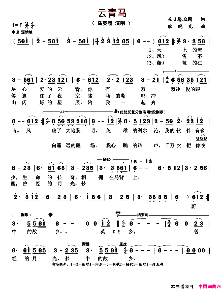 云青马简谱