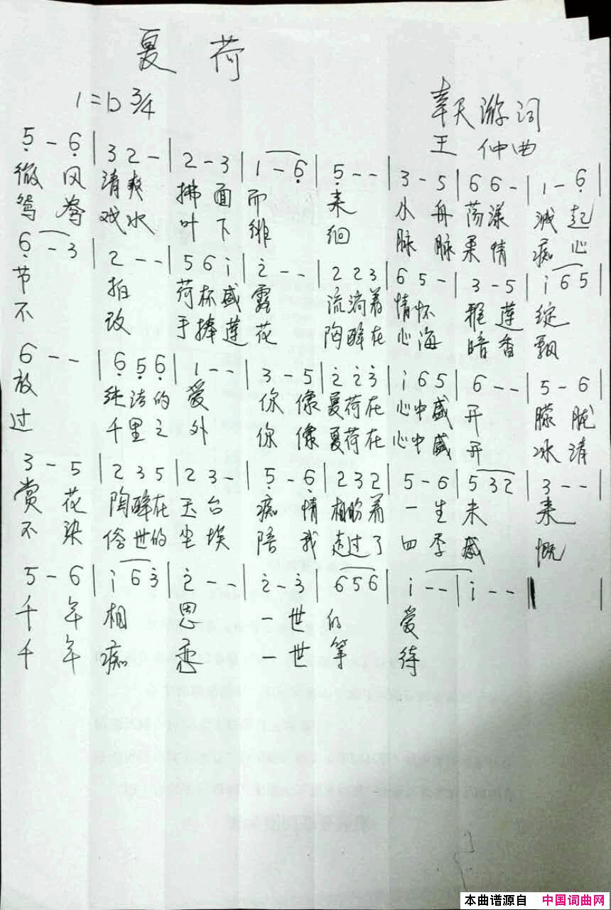夏荷简谱