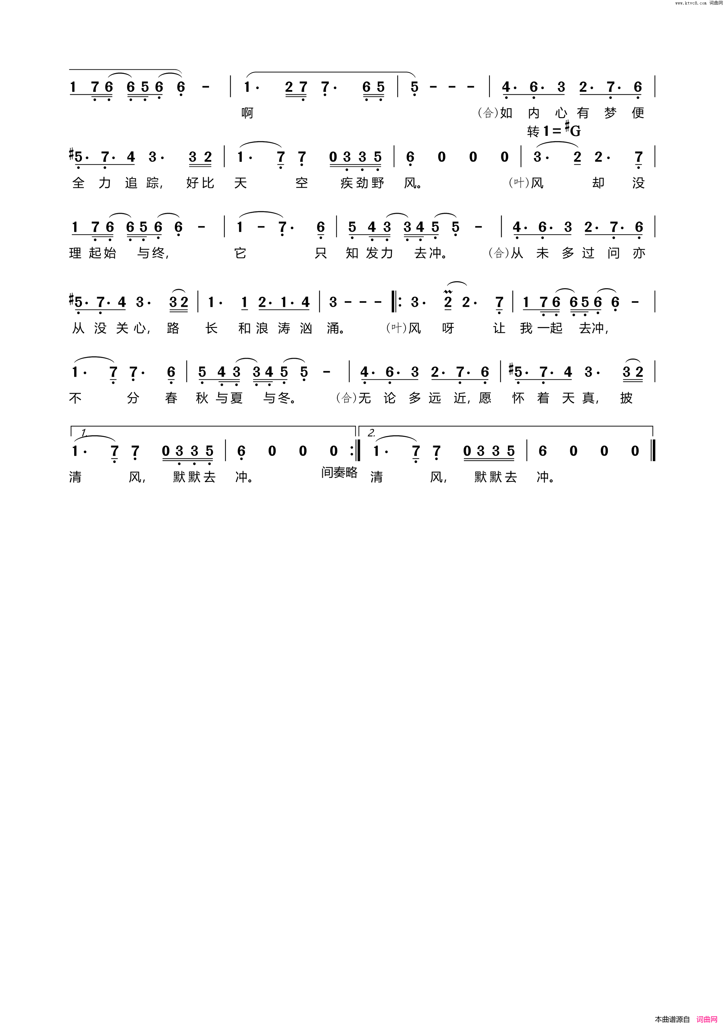 疾风简谱_叶倩文演唱_卡龙词曲