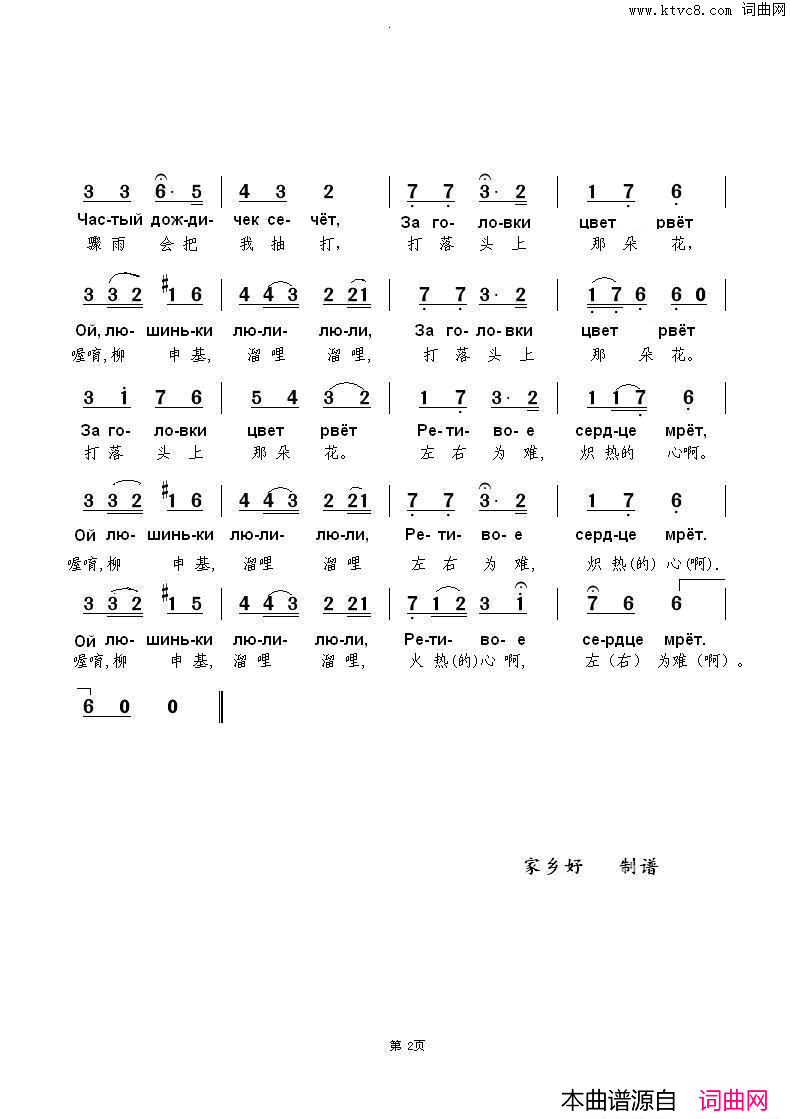 纳斯塔霞АхНастасьятыНастасья中俄简谱纳斯塔霞Ах_Настасья_ты_Настасья中俄简谱简谱