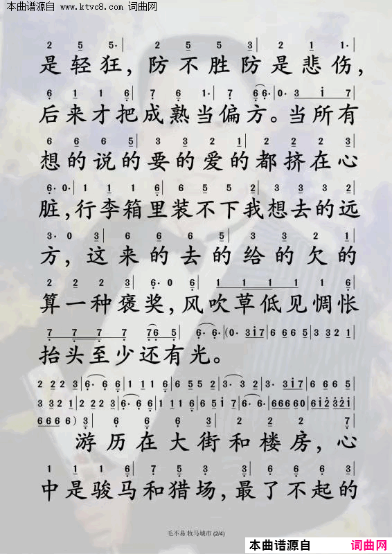 牧马城市简谱_毛不易演唱_段思思/谭旋词曲