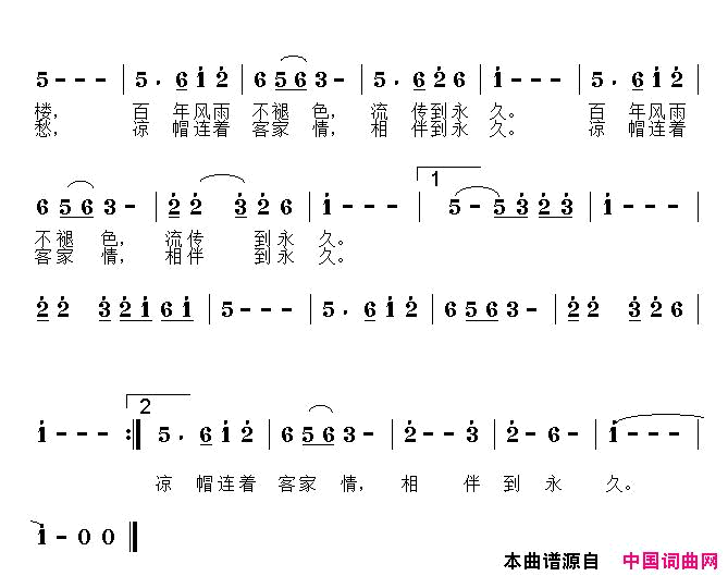 凉帽情简谱_张建东演唱_王广鲁/张建东词曲
