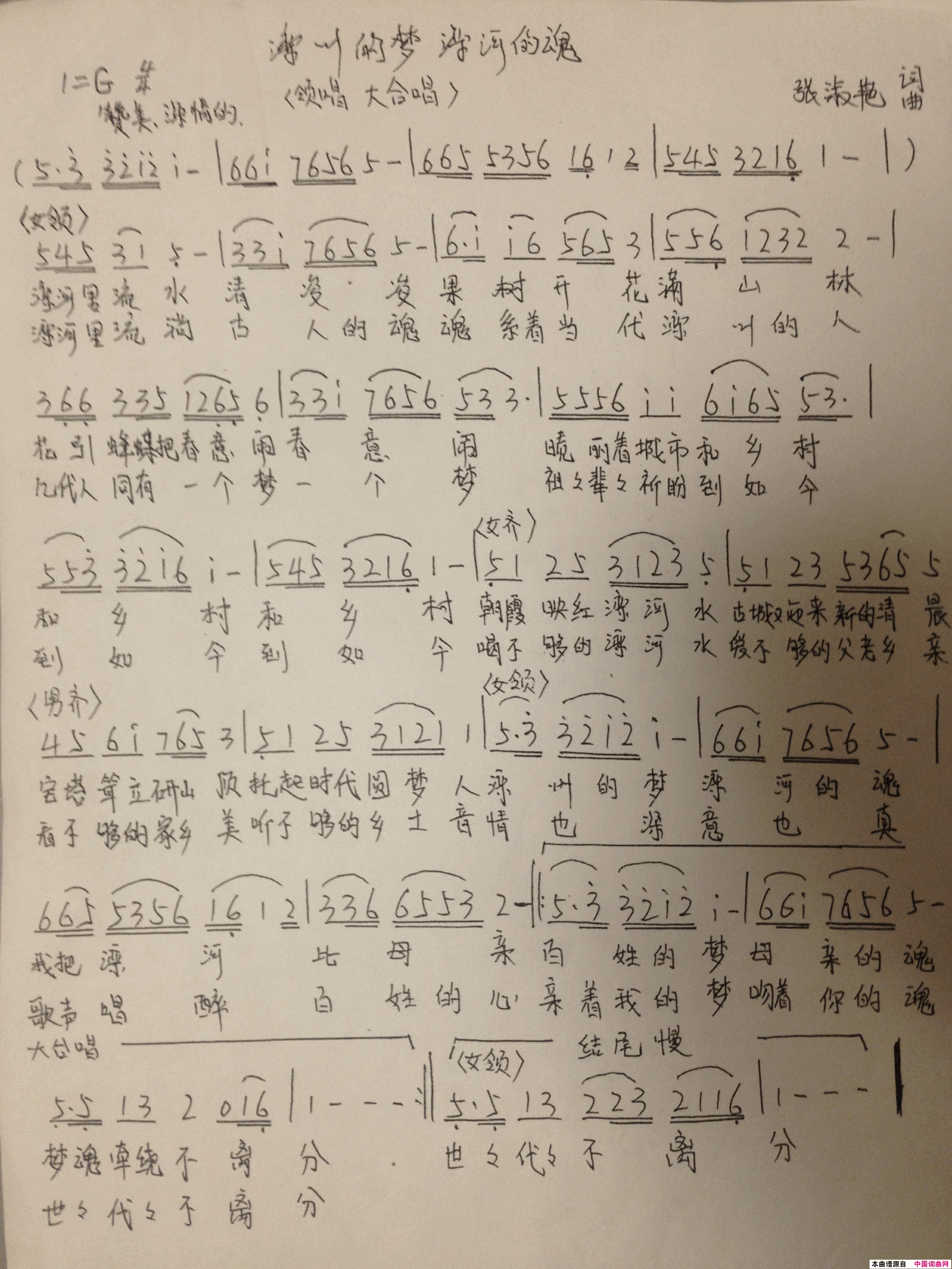 滦州的梦滦河的魂简谱_张淑艳演唱_张淑艳/张淑艳词曲