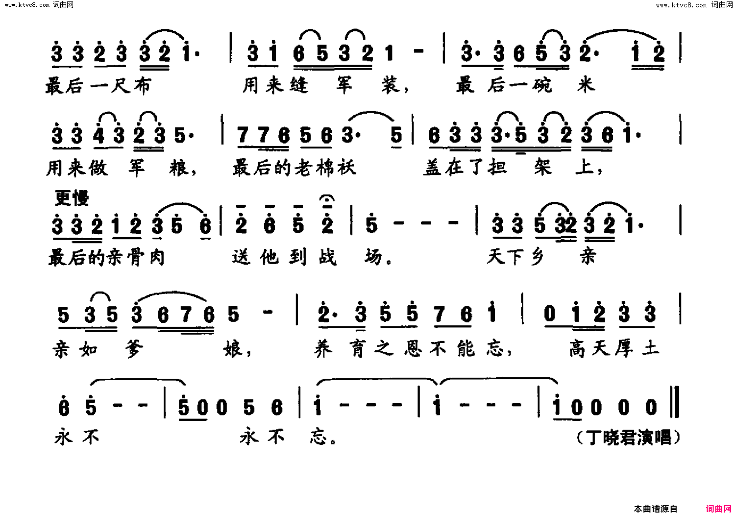 天下乡亲简谱_丁晓君演唱_王晓岭、李劲、王杨/臧云飞词曲