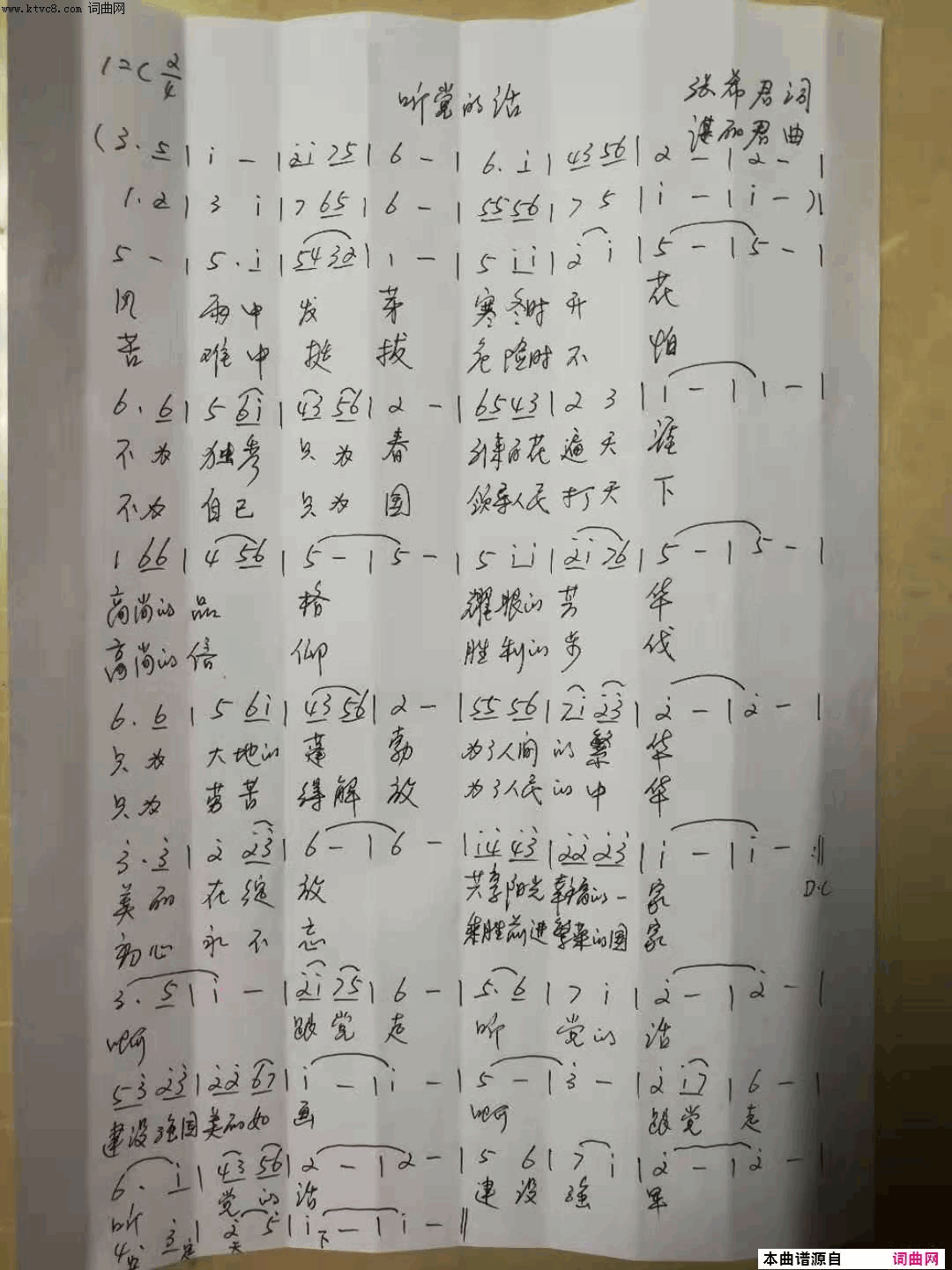 听党的话简谱