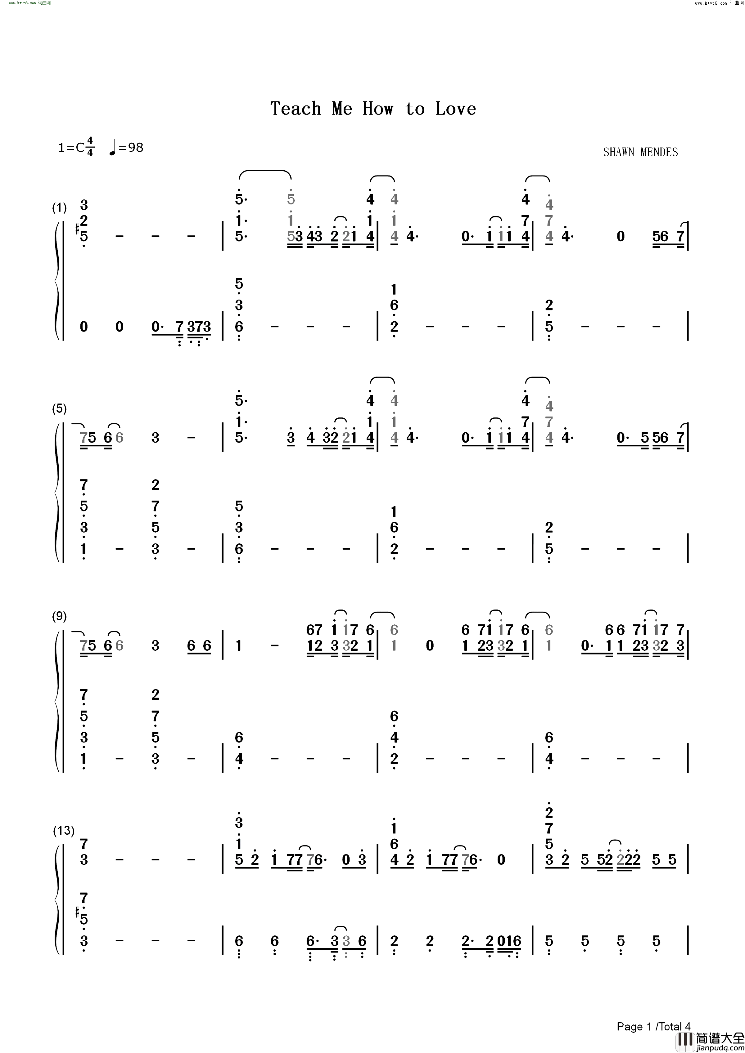 Teach_Me_How_to_Love简谱_Shawn_Mendes演唱
