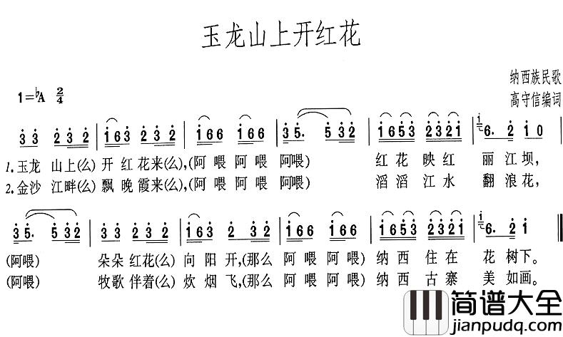 玉龙山上开红花简谱_高守信编词